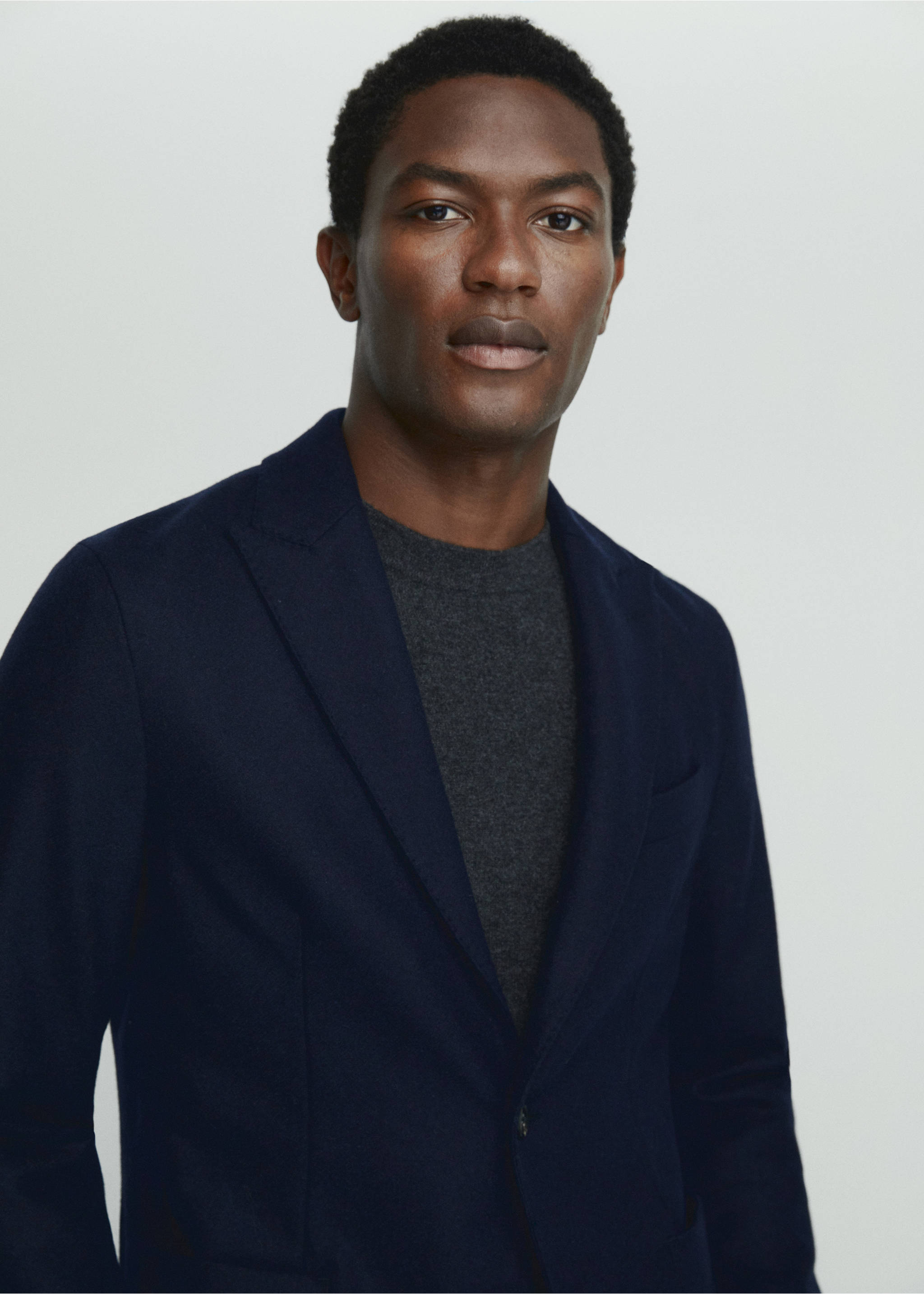 Virgin wool blazer with stitching - Details of the article 1, Navy. Ref: 57068633-00.