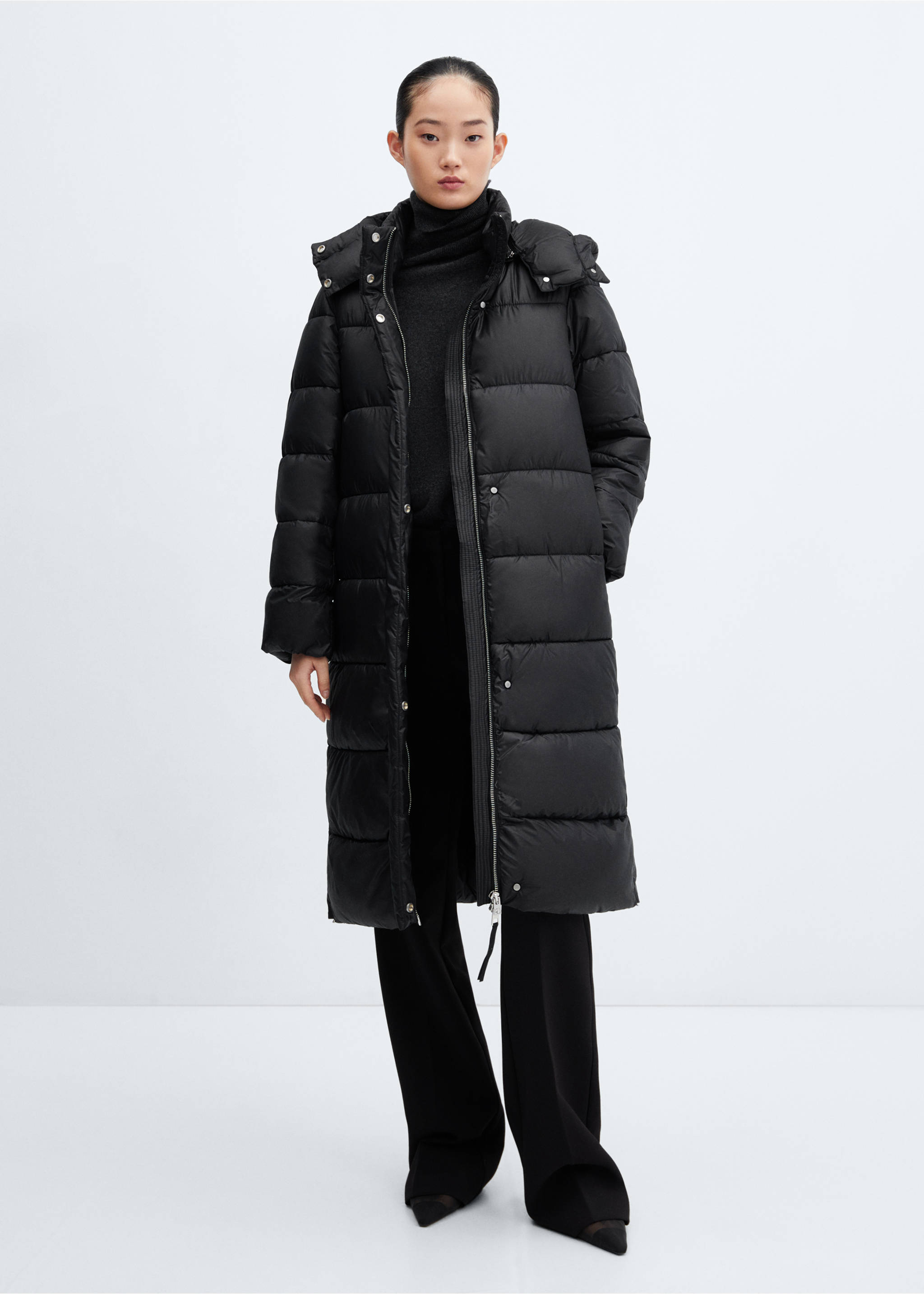 Water-repellent hood puffer coat - General plane, Black. Ref: 57069079-00.