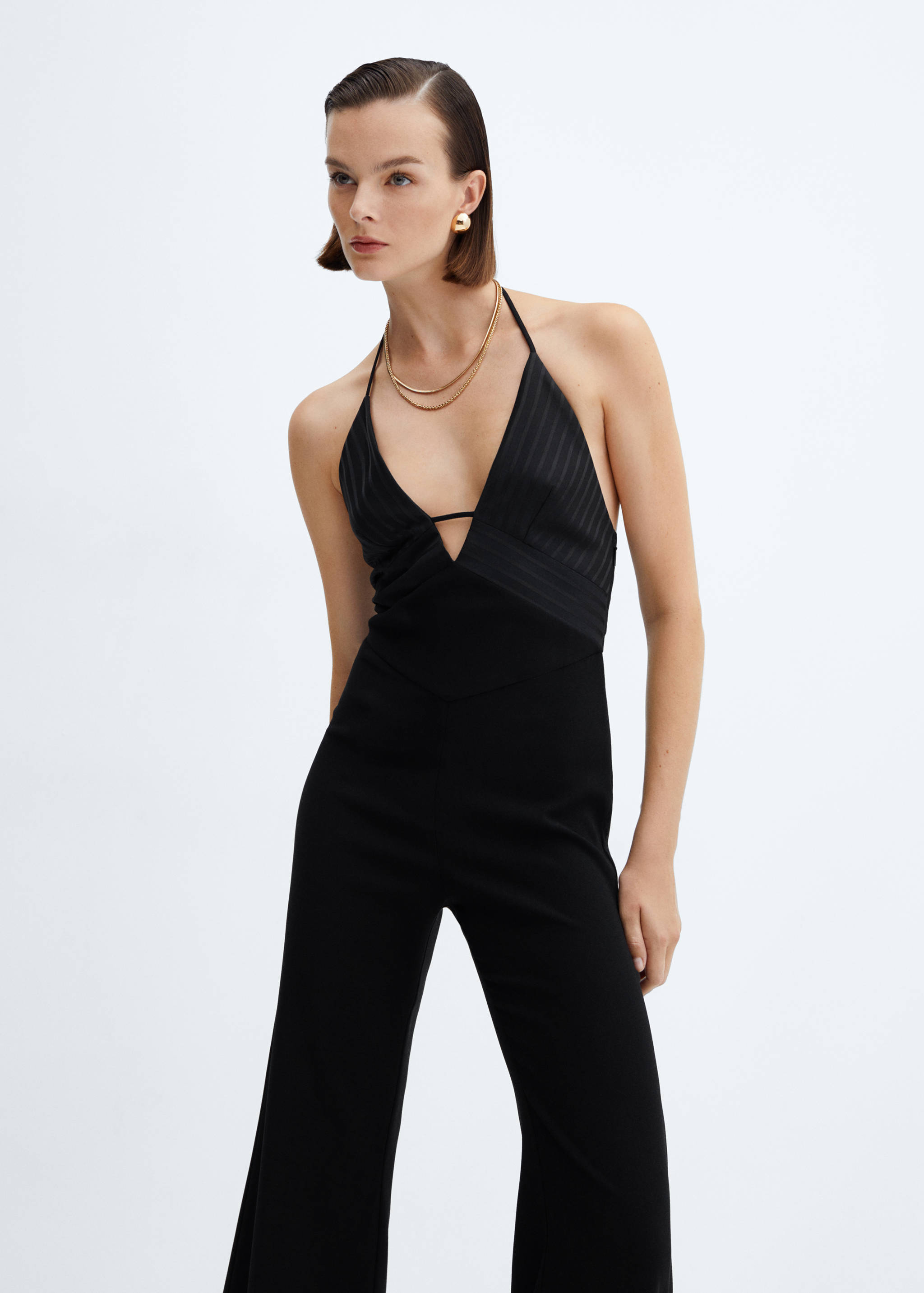 Diep uitgesneden jumpsuit met satijnen details - Middenvlak