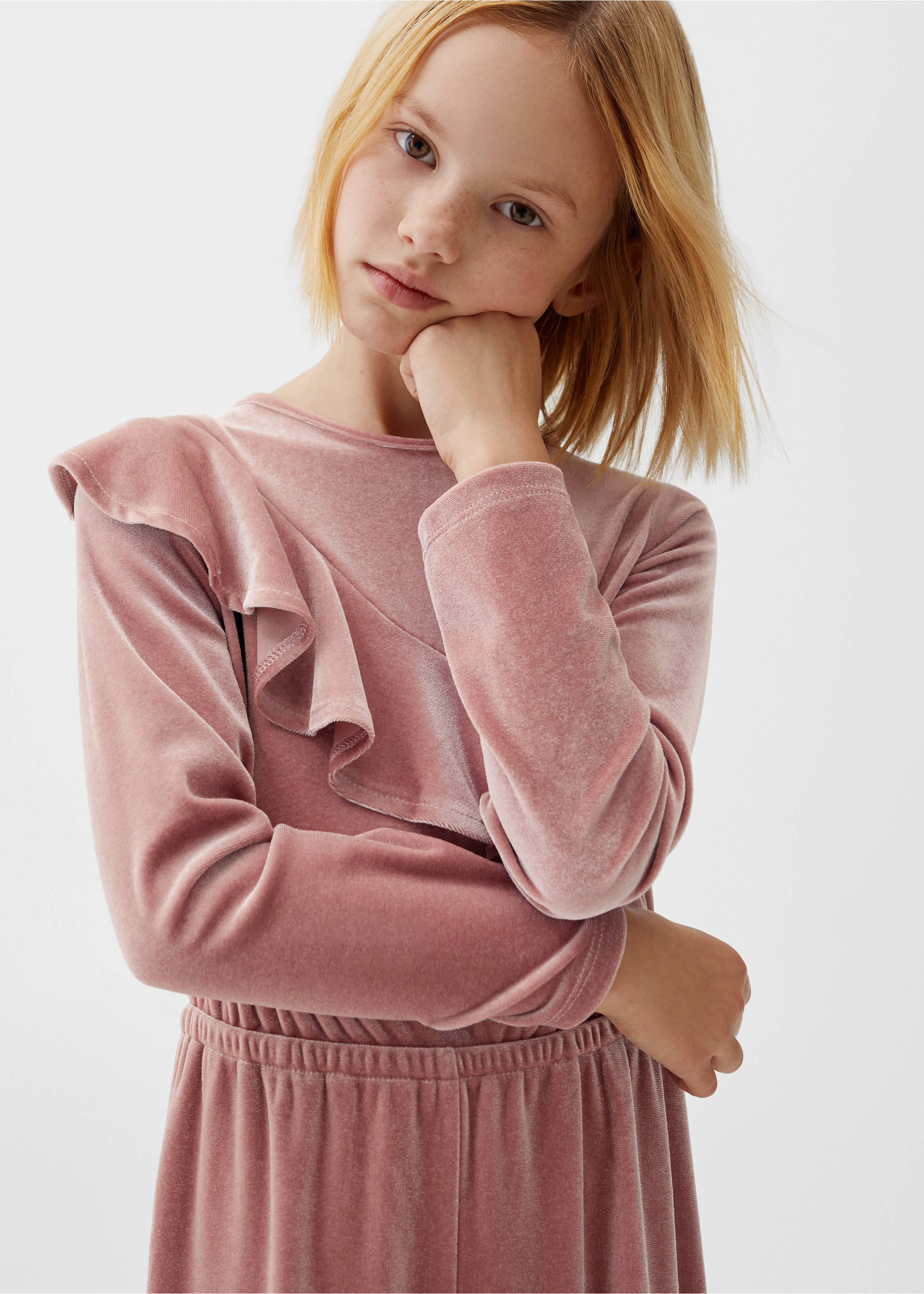 Combinaison longue velours - Plan moyen, Rose. Ref: 57069093-00.