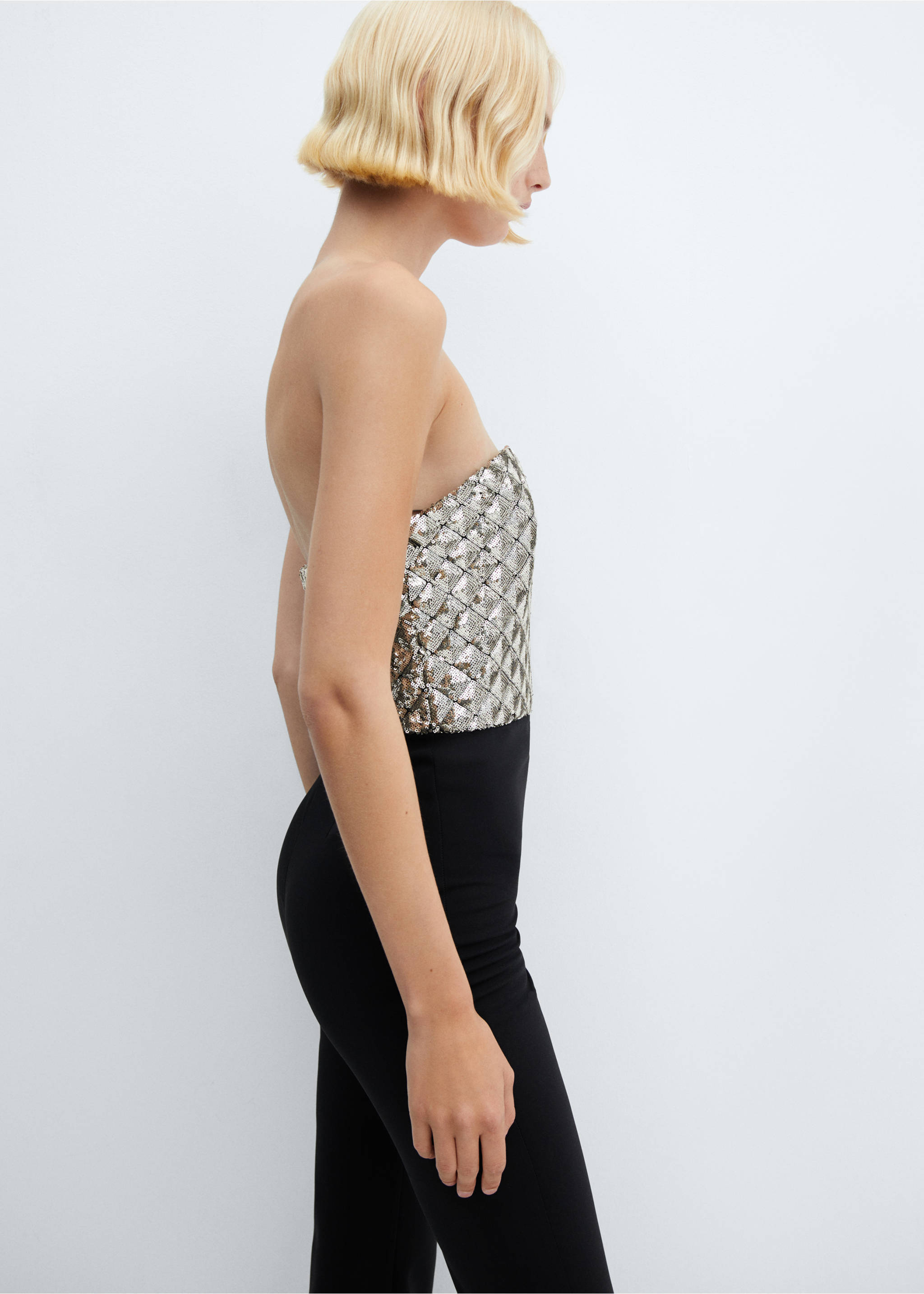 Sequined strapless jumpsuit - Details of the article 2, Black. Ref: 57069095-00.
