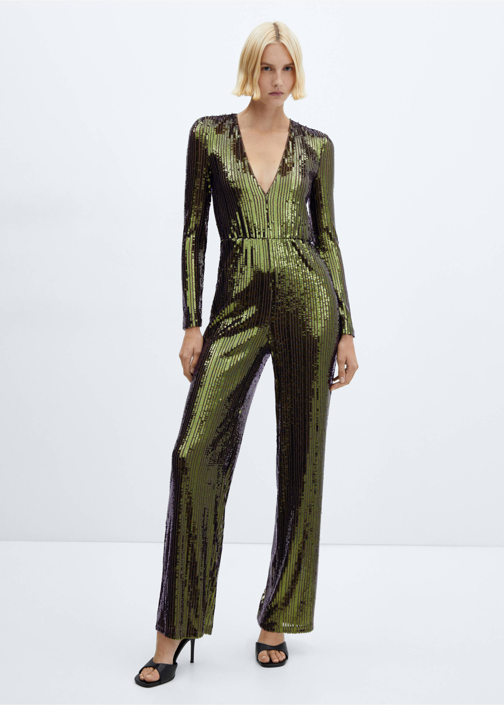 Sequins long jumpsuit - General plane, Green. Ref: 57069099-00.