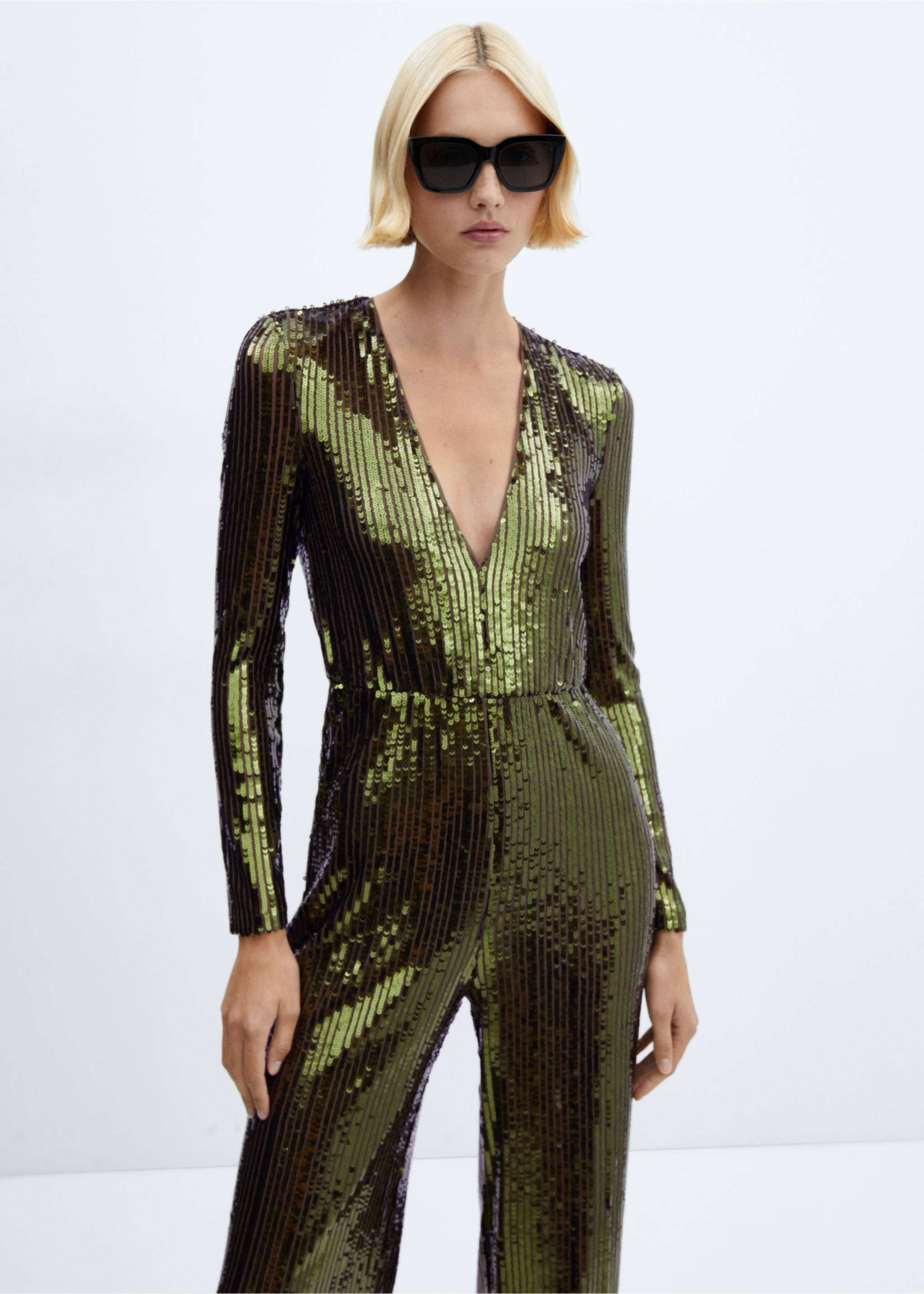 Sequins long jumpsuit - Medium plane, Green. Ref: 57069099-00.