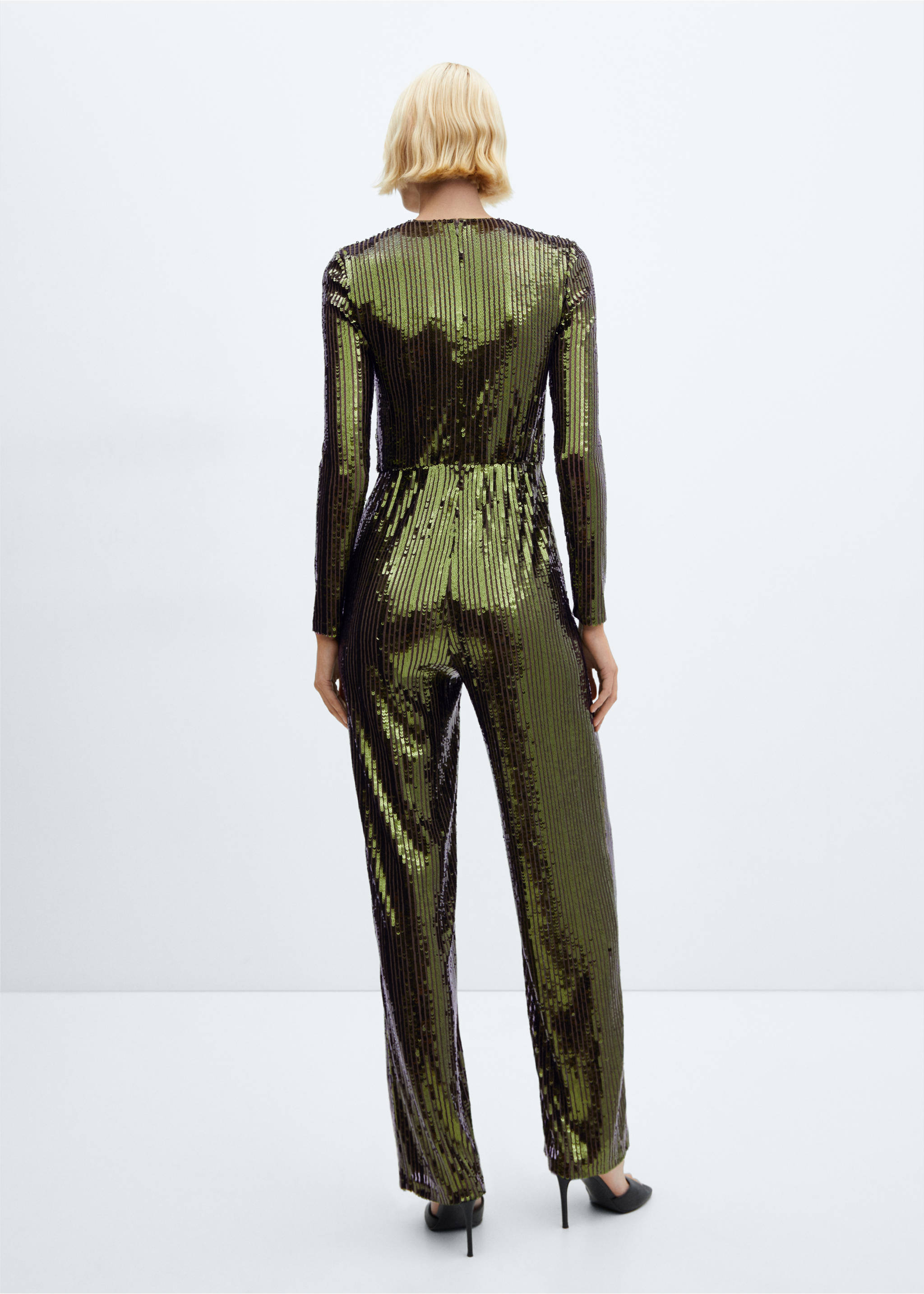 Sequins long jumpsuit - Reverse of the article, Green. Ref: 57069099-00.