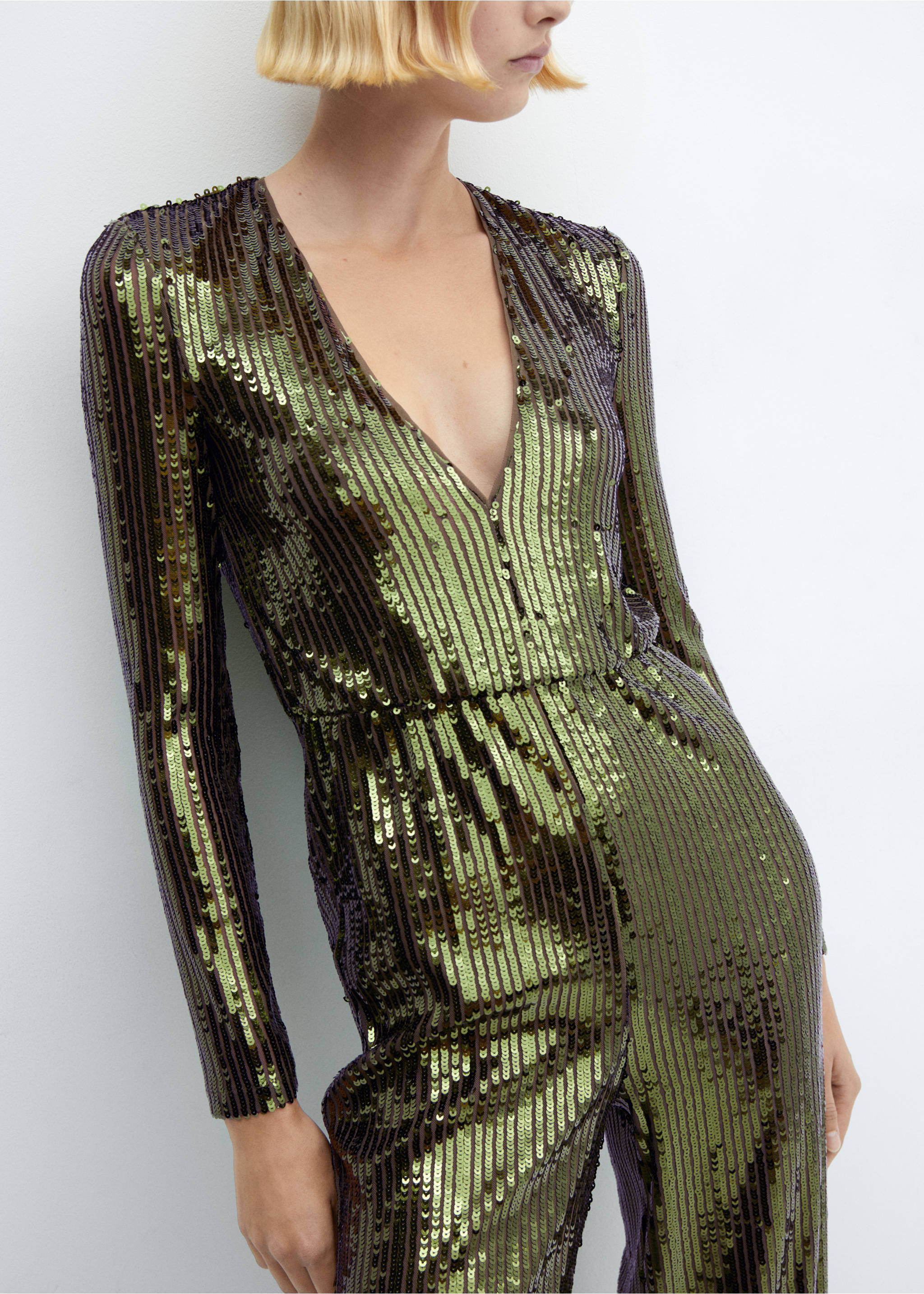 Sequins long jumpsuit - Details of the article 6, Green. Ref: 57069099-00.
