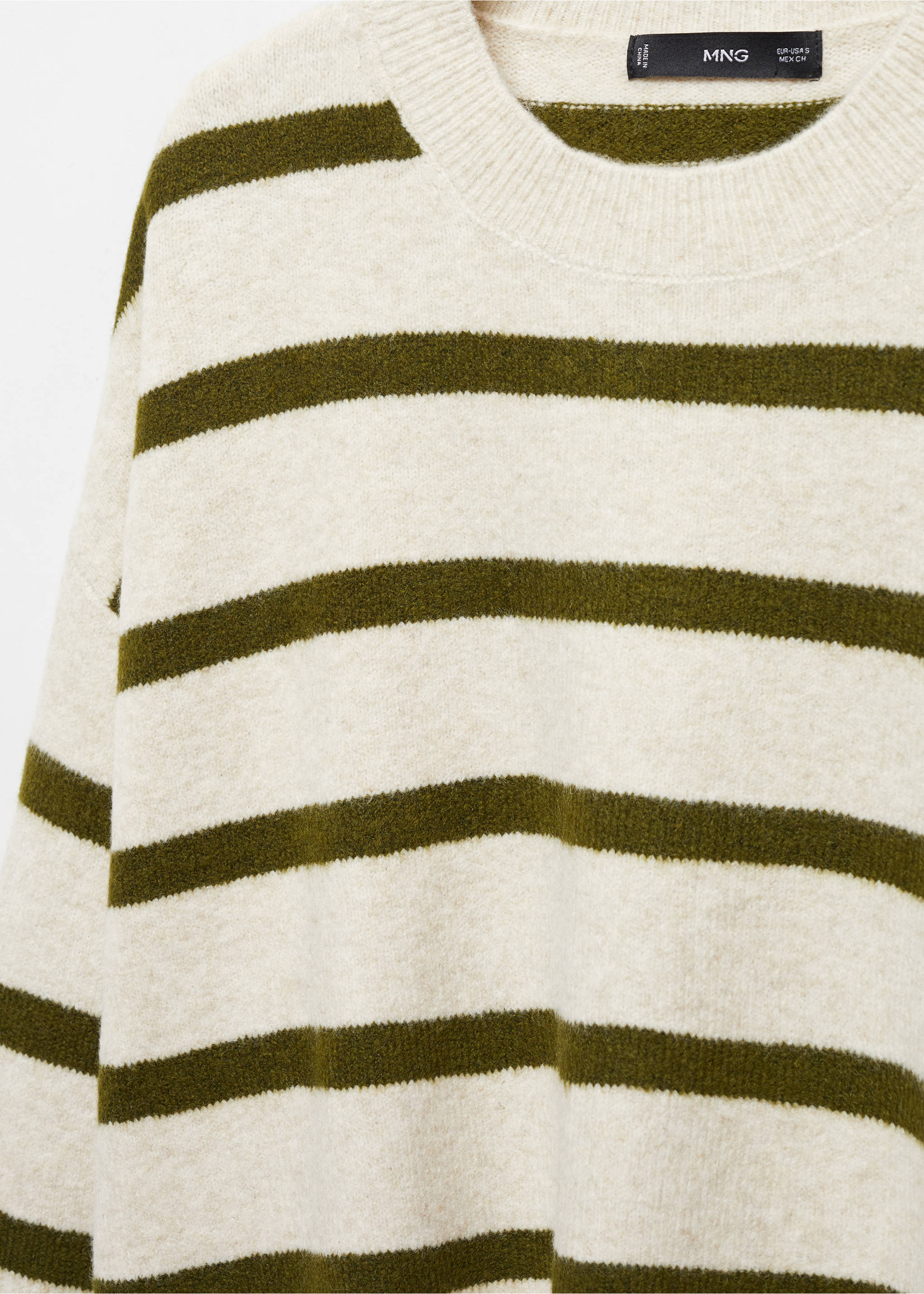 Round-neck striped sweater - Details of the article 8, Khaki. Ref: 57069101-00.