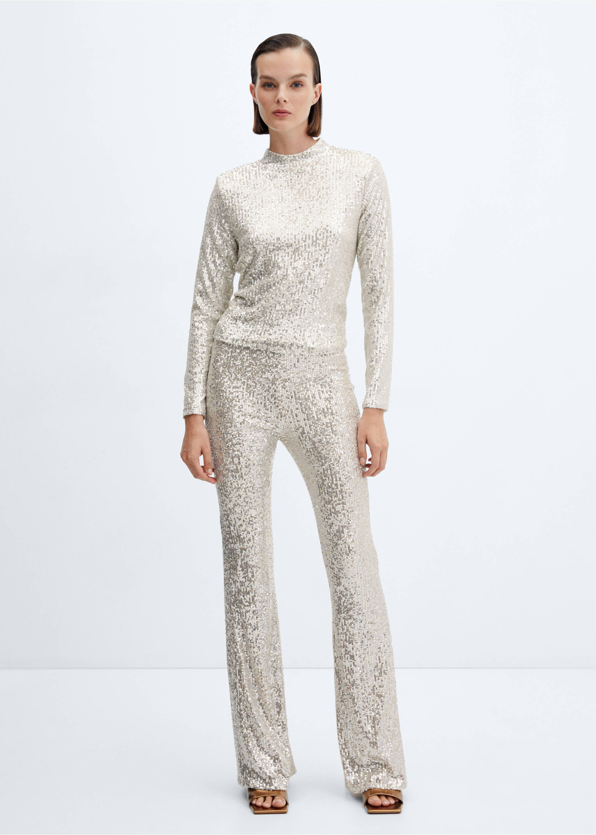 Pantalon flare sequins - Plan général, Ivoire. Ref: 57069102-00.