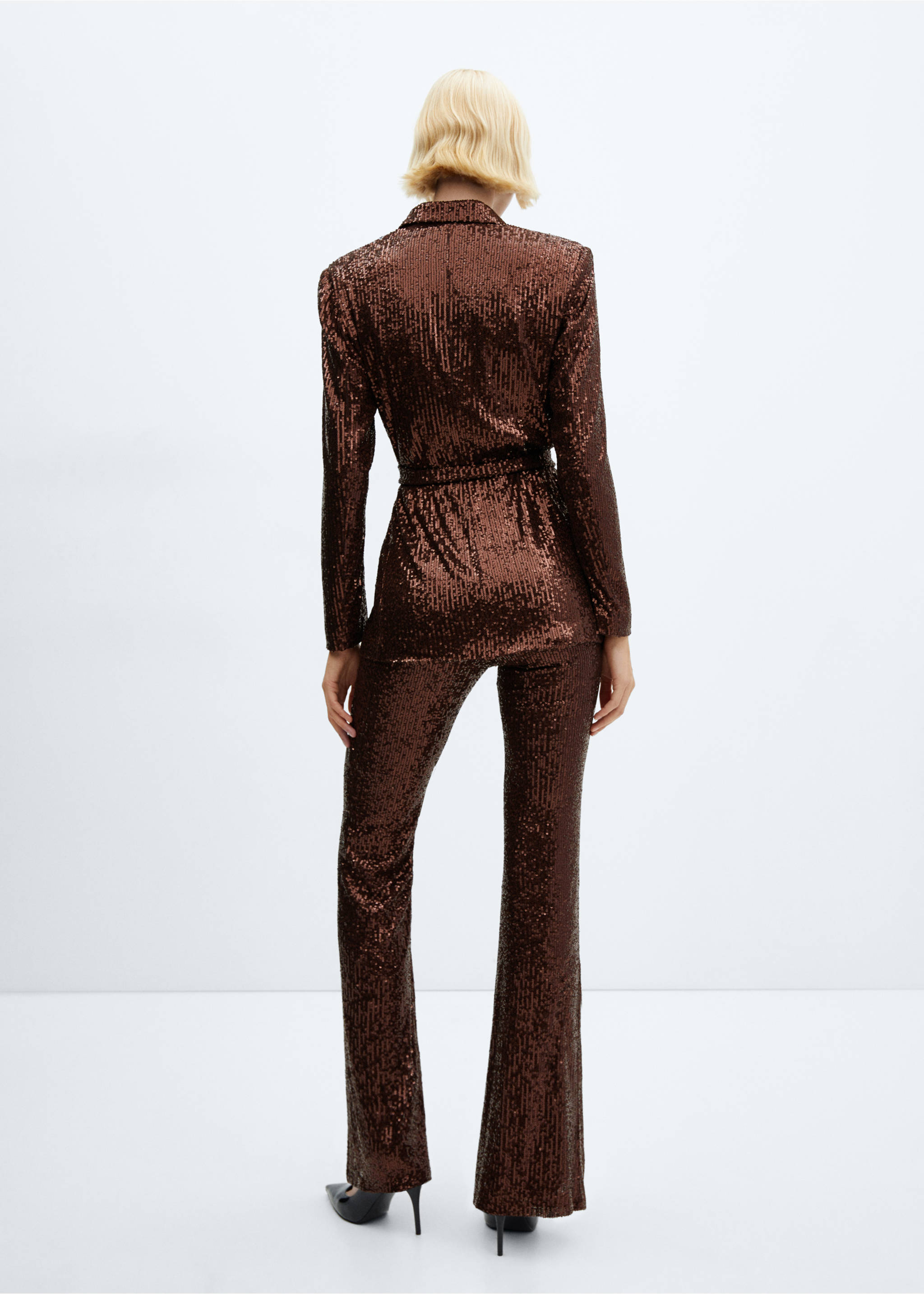Sequin flared trousers - Reverse of the article, Cognac. Ref: 57069102-00.