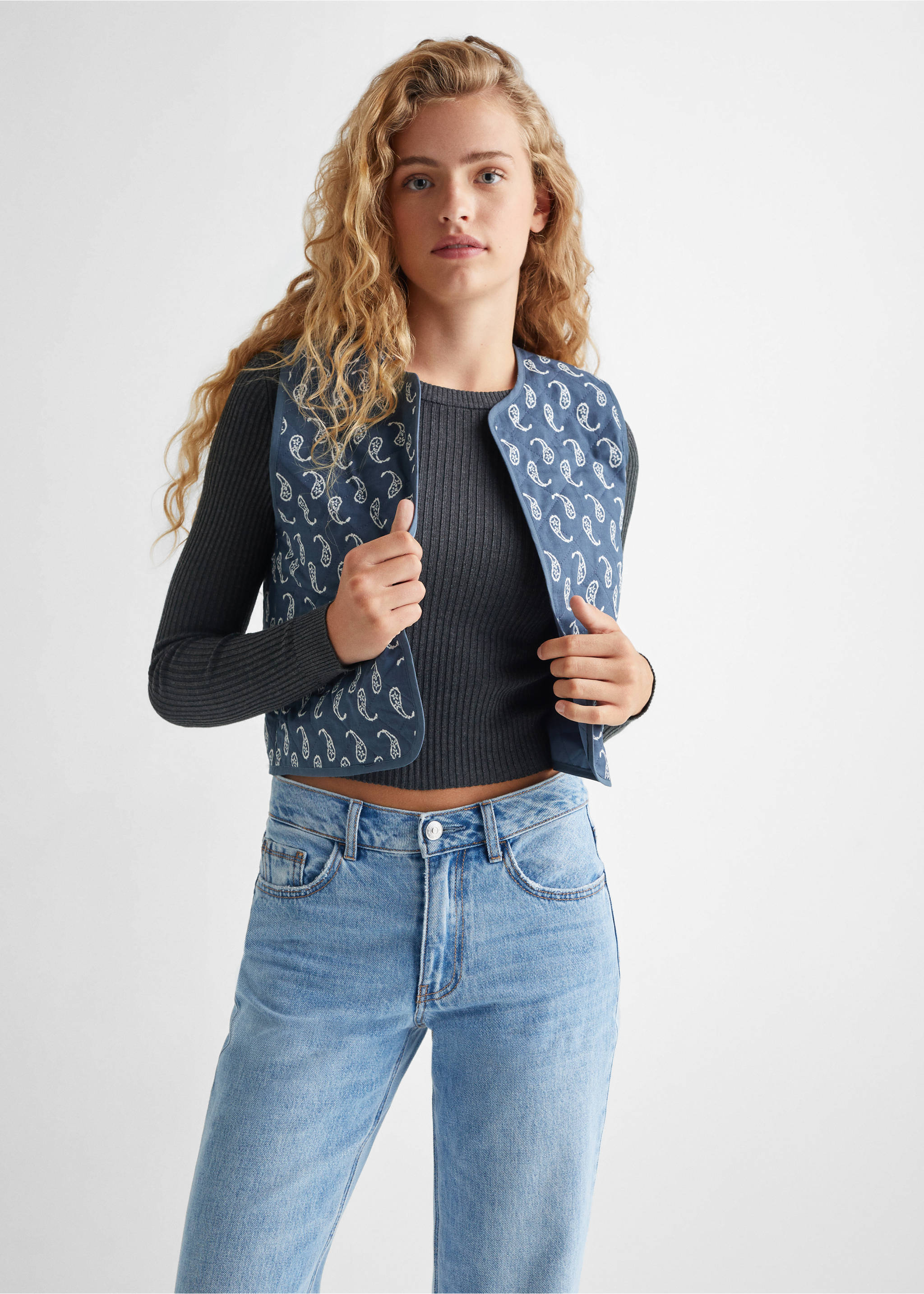 Gilet en imprimé cachemire - Plan moyen, Bleu. Ref: 57069215-00.