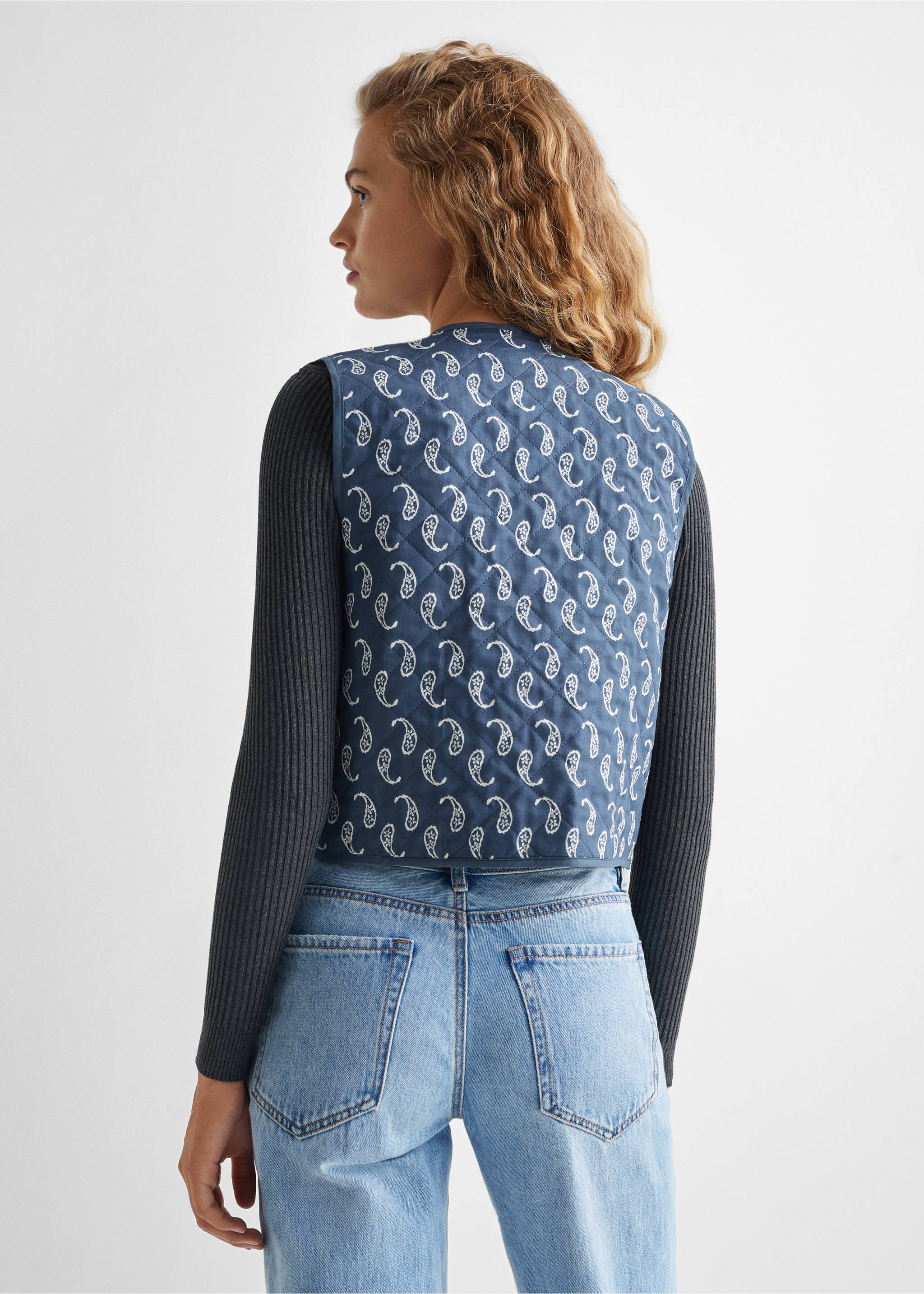 Gilet en imprimé cachemire - Verso de l’article, Bleu. Ref: 57069215-00.
