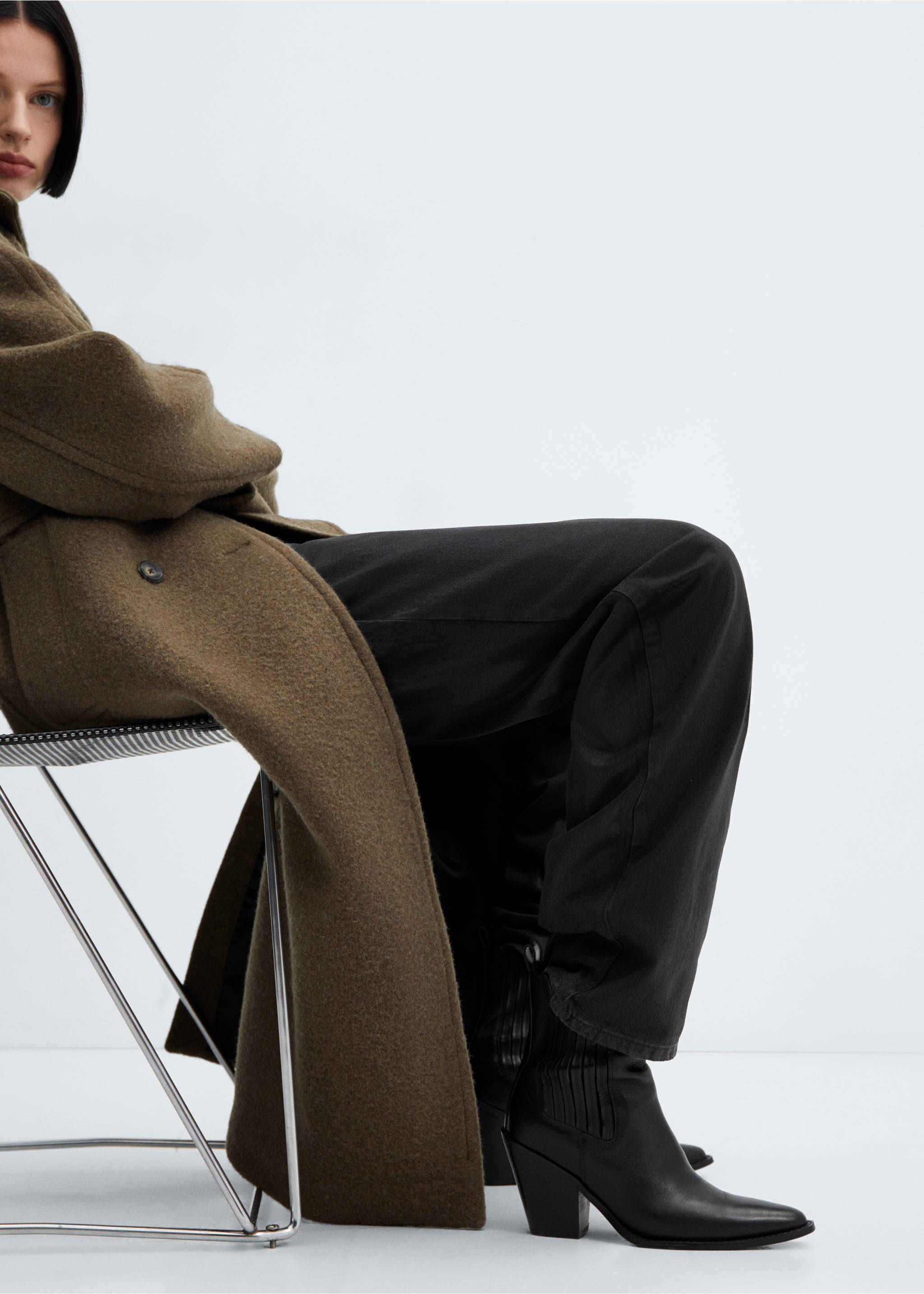 Cowboy-style leather ankle boots - Details of the article 9, Black. Ref: 57072509-00.