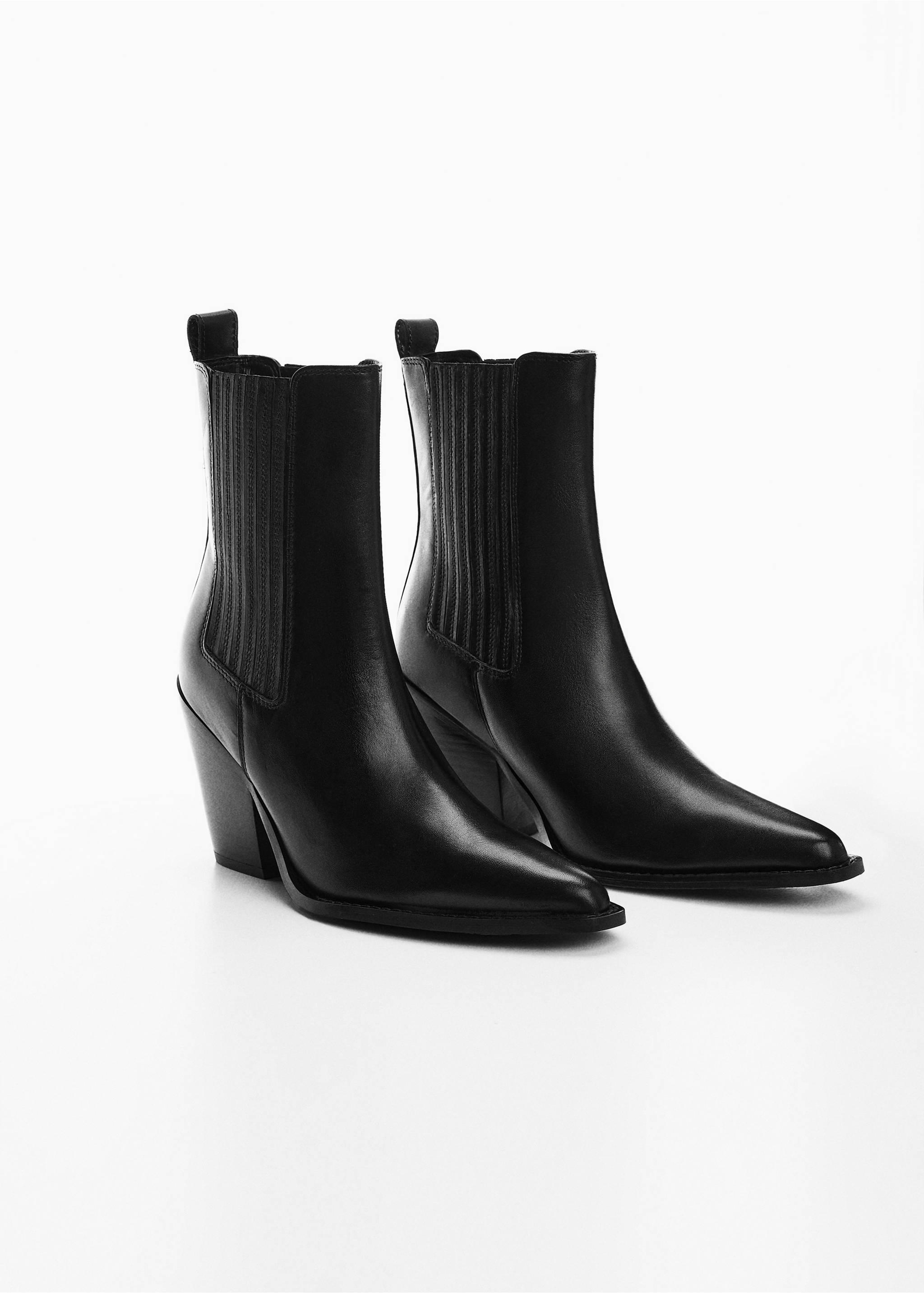 Cowboy-style leather ankle boots - Medium plane, Black. Ref: 57072509-00.