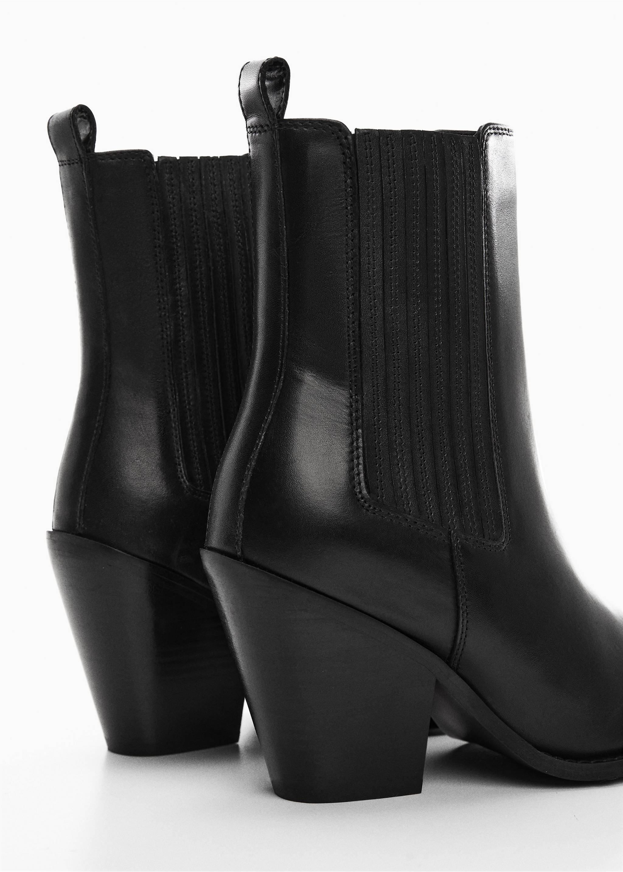 Cowboy-style leather ankle boots - Details of the article 1, Black. Ref: 57072509-00.