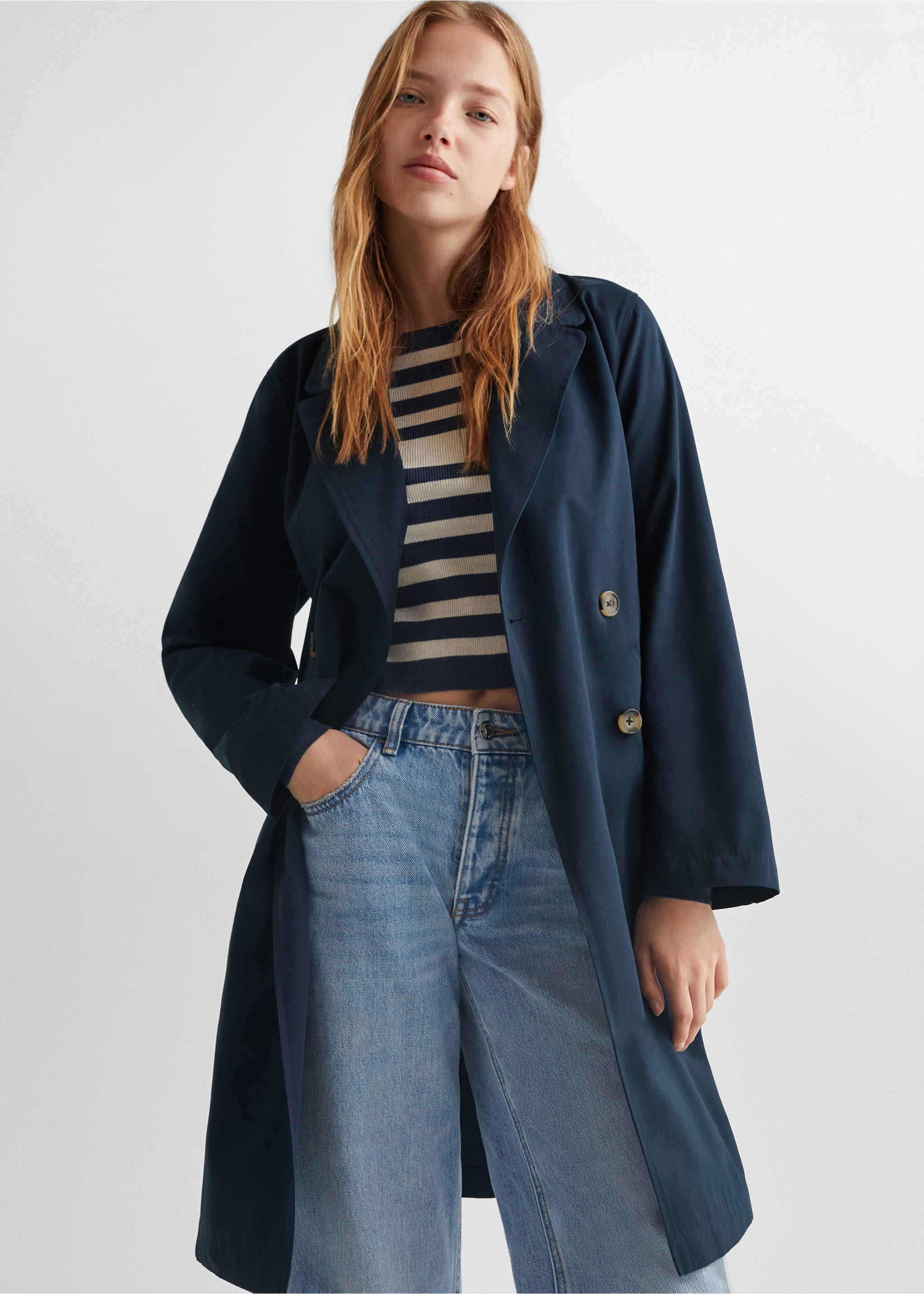 Trench classique ceinture - Plan moyen, Bleu. Ref: 57072518-00.
