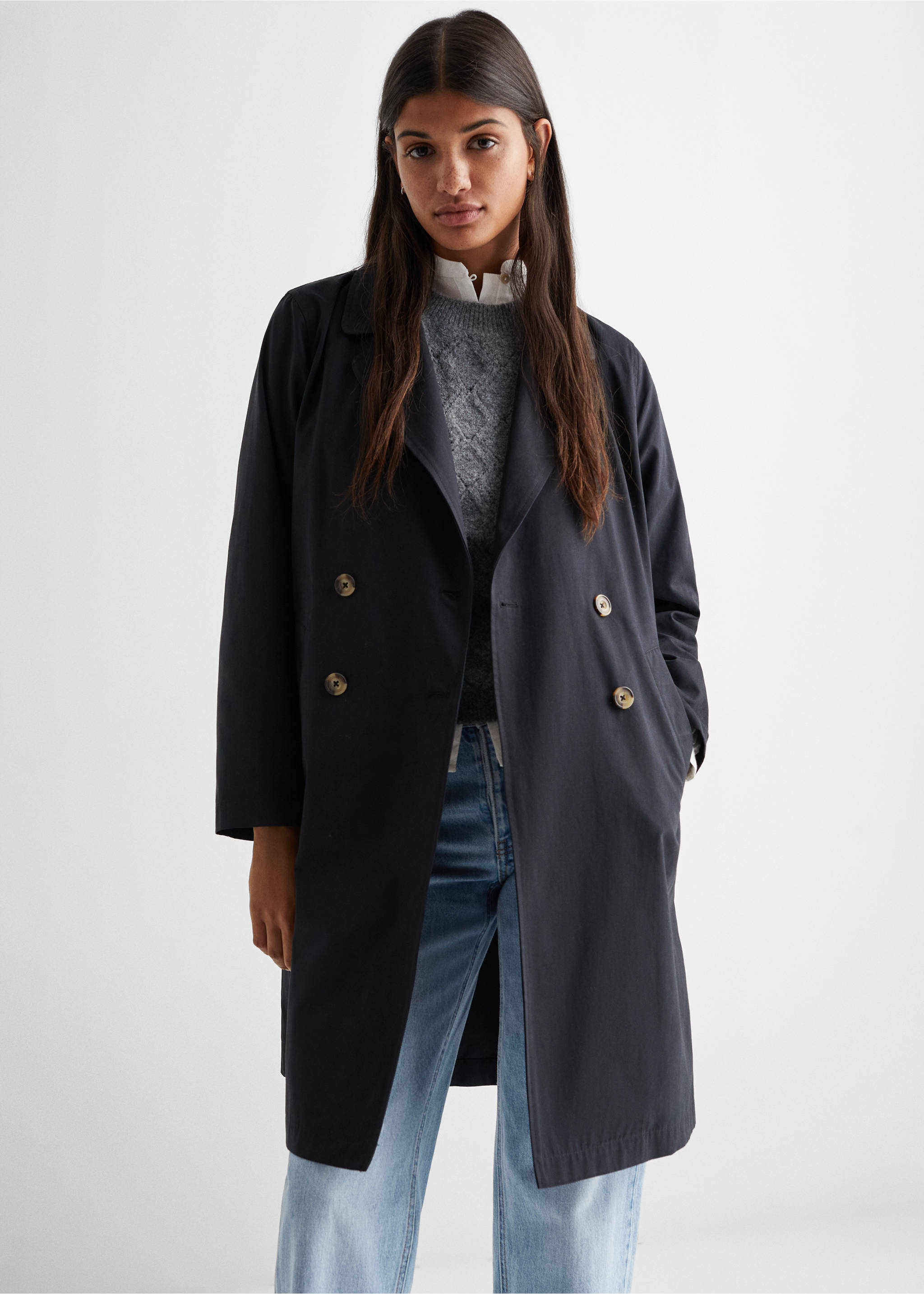 Trench classique ceinture - Plan moyen, Noir. Ref: 57072518-00.