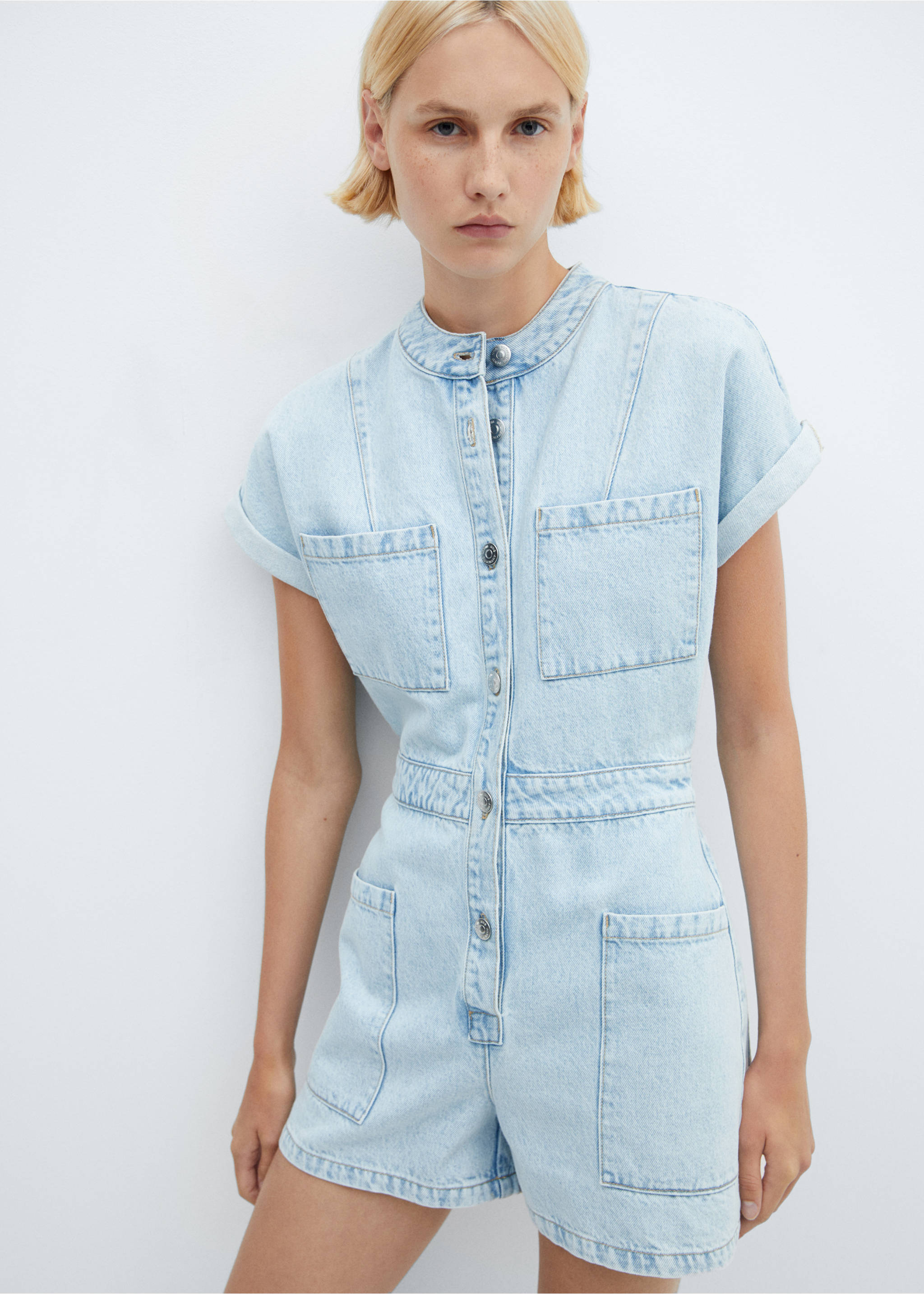 Denim jumpsuit with pockets - Medium plane, Light Blue. Ref: 57072878-00.