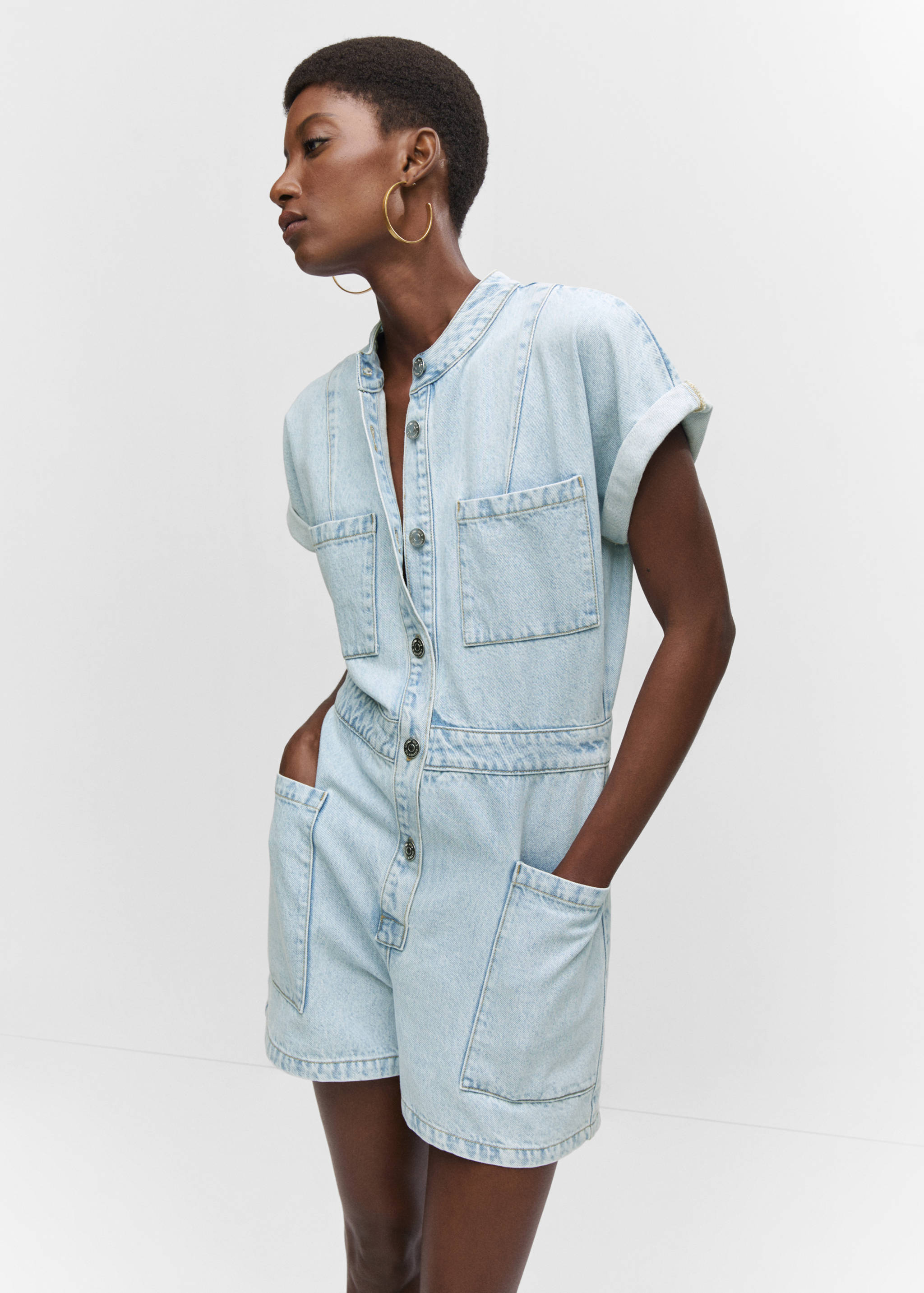 Denim jumpsuit with pockets - Medium plane