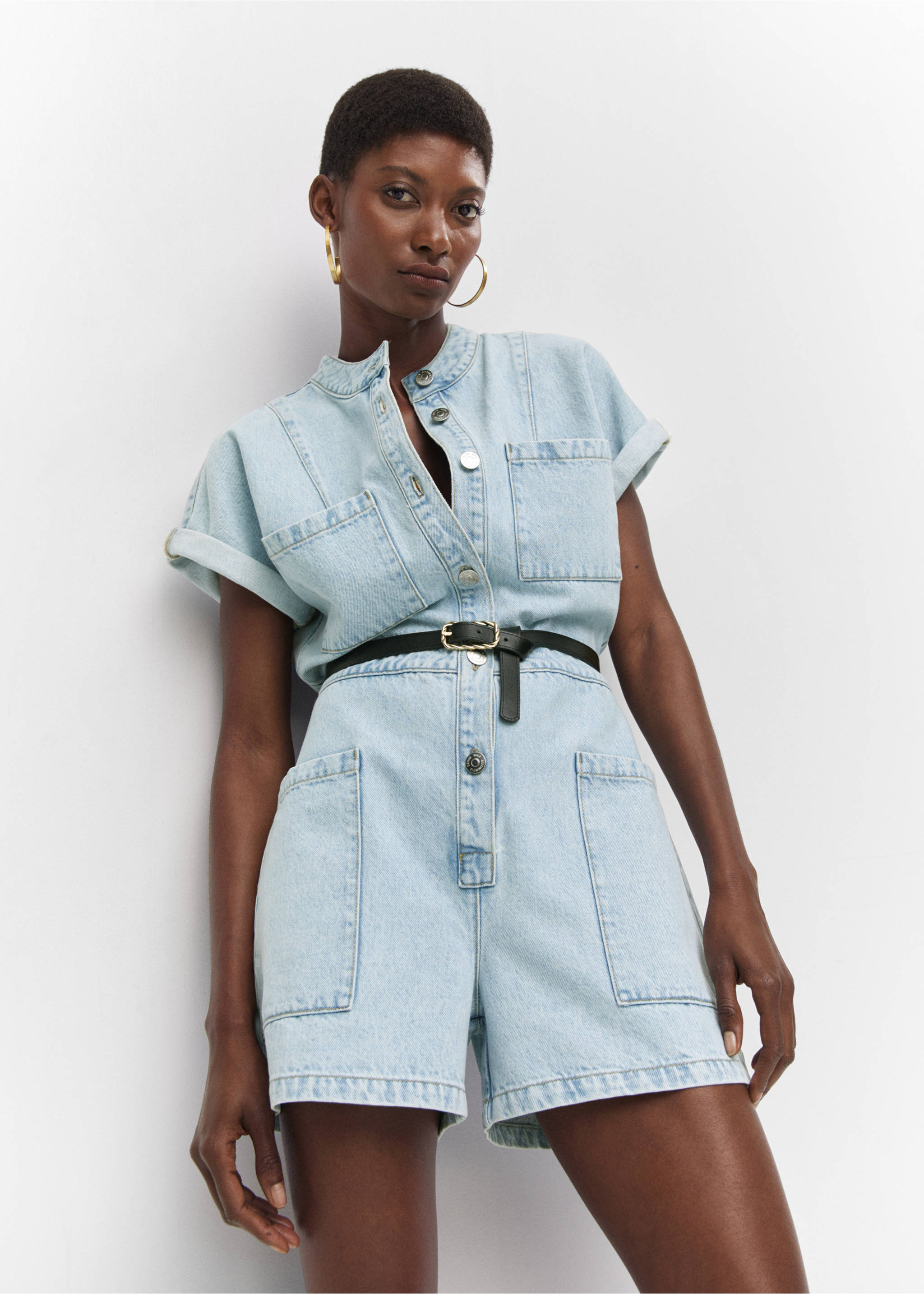Denim jumpsuit with pockets - Details of the article 2, Light Blue. Ref: 57072878-00.