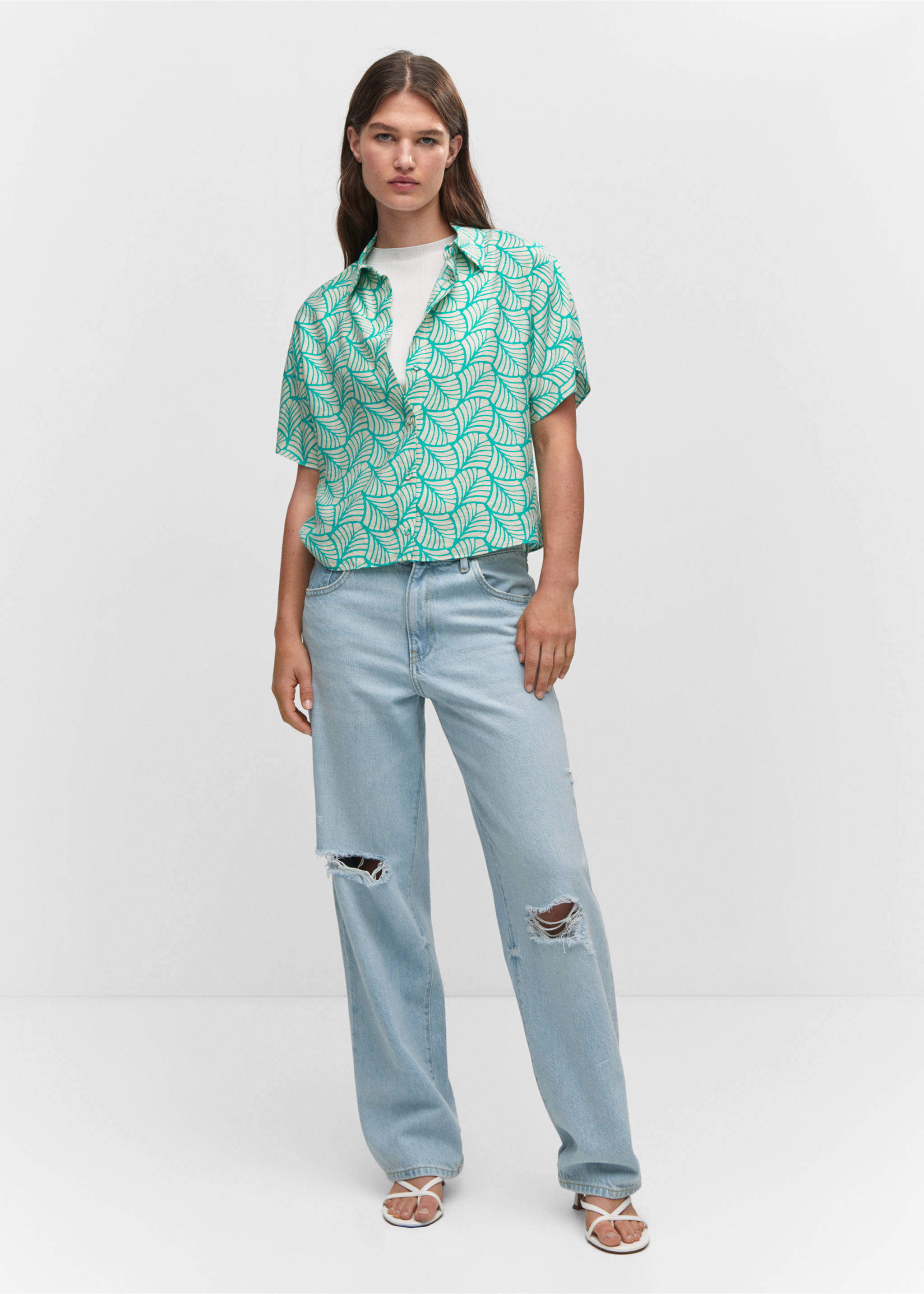 Buttoned printed shirt - General plane, Turquoise. Ref: 57072881-00.