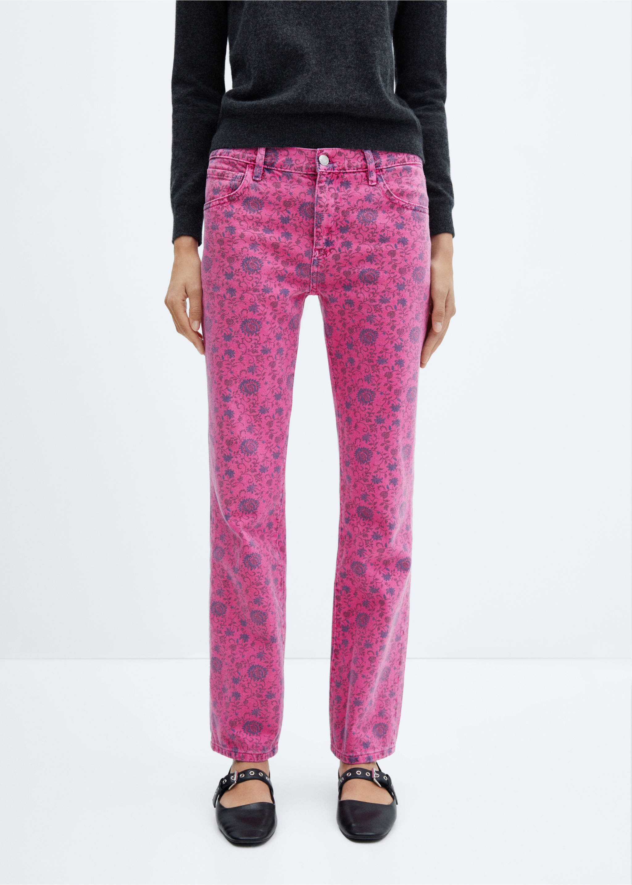 Rette bukser med trykk - Halvtotal bildeutsnitt, Fuchsia. Ref: 57072891-00.