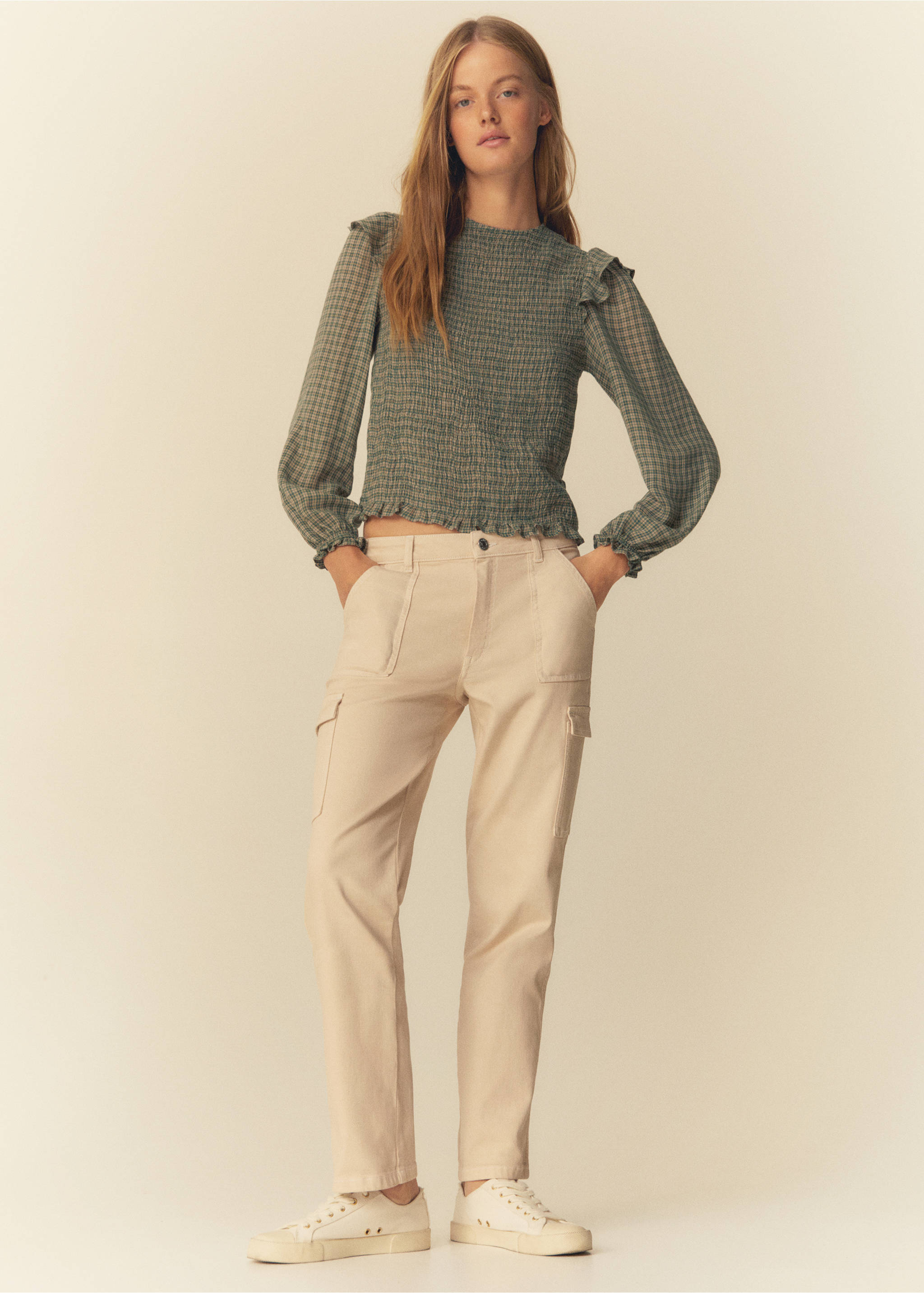 Pocket cargo jeans - Details of the article 5, Beige. Ref: 57073254-00.