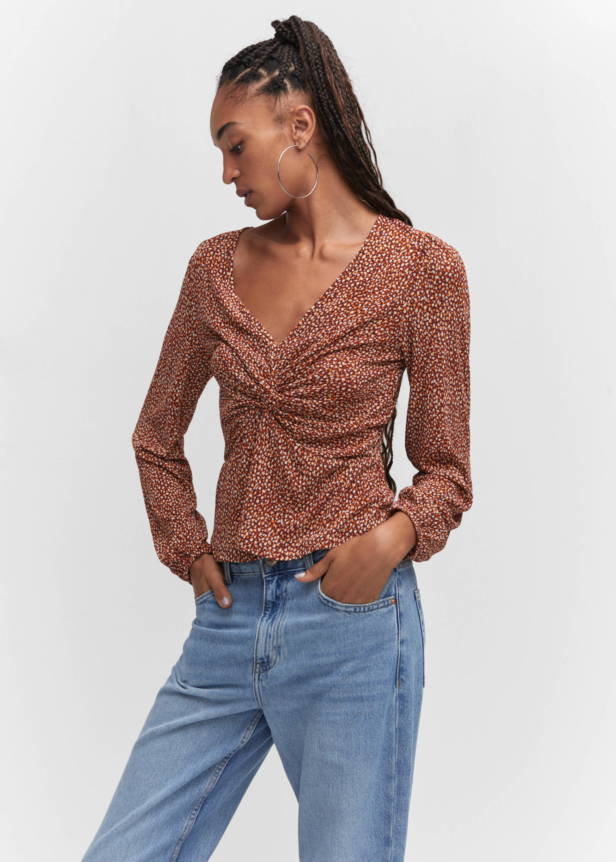 Knot detail printed blouse - Medium plane