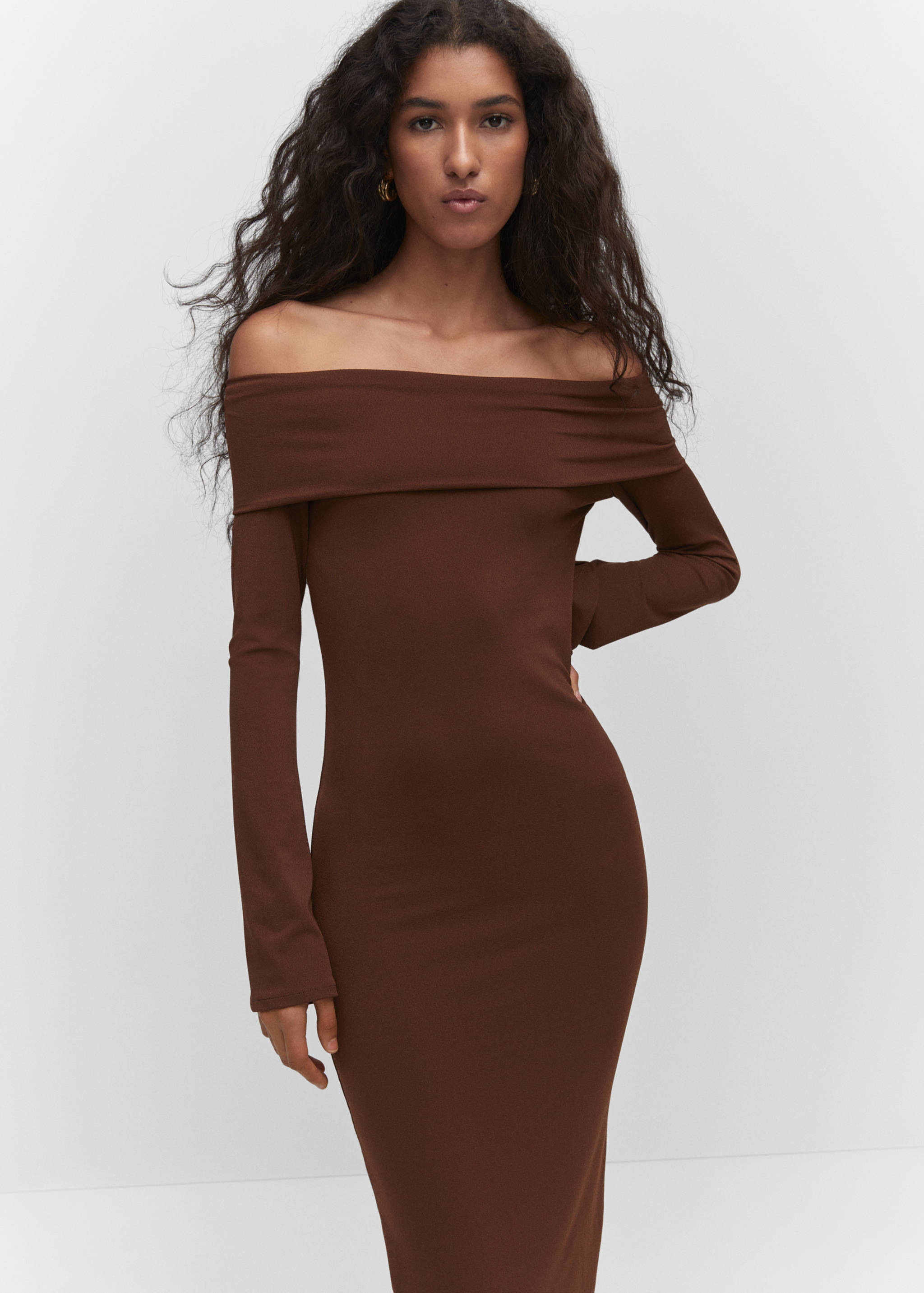 Off-the-shoulder midi-dress - Medium plane