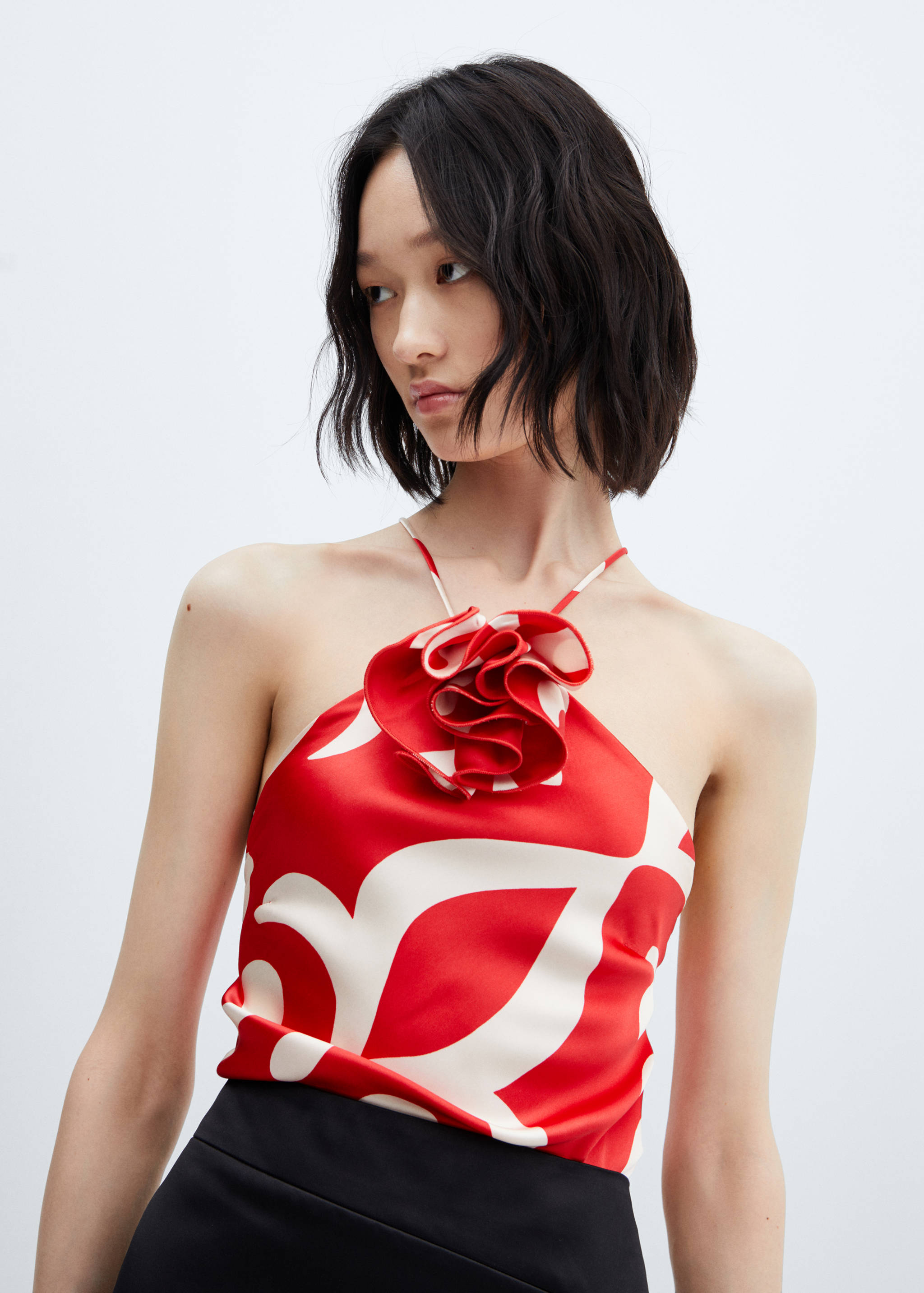 Satin top with decorative flower print - Details of the article 1