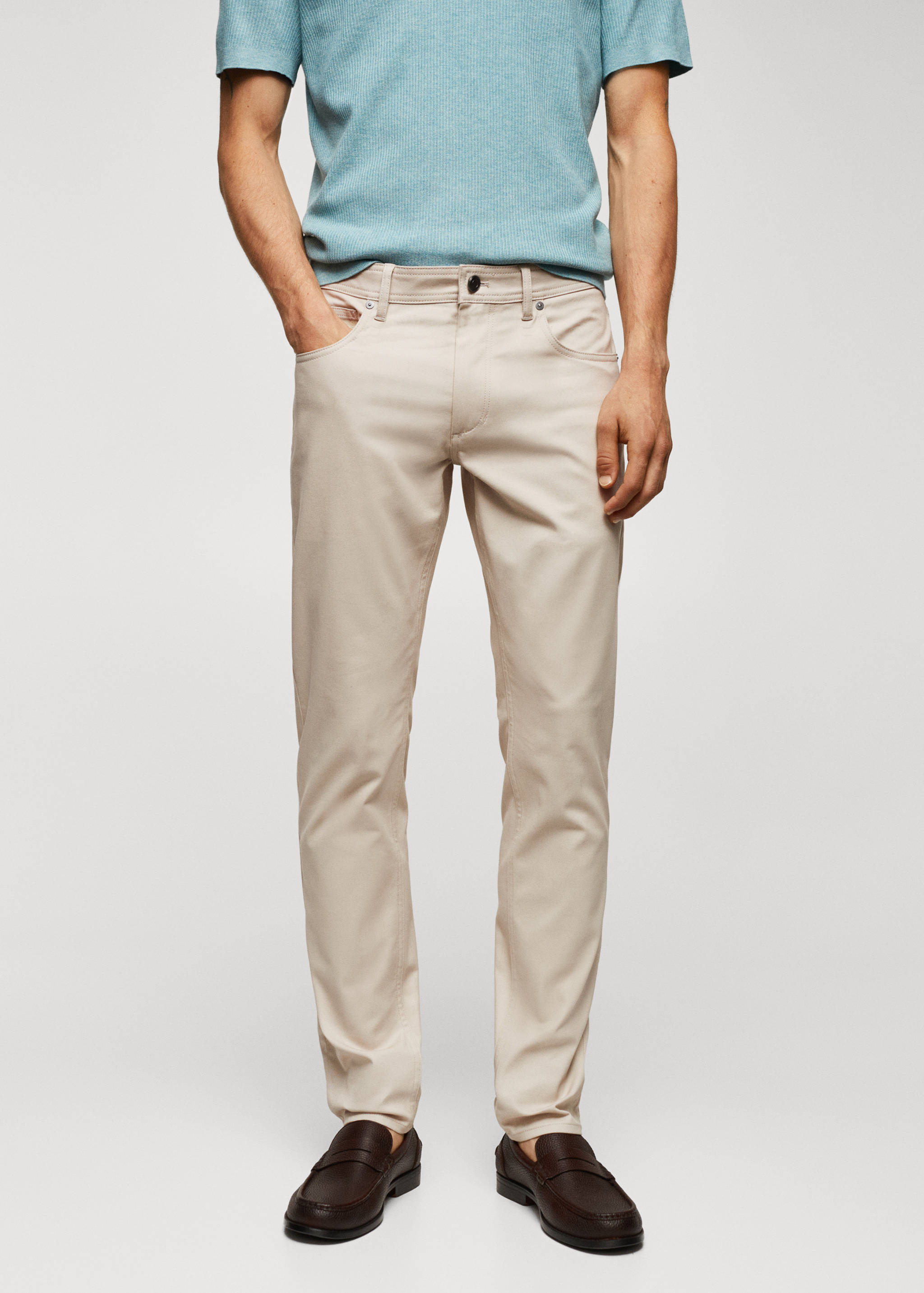 Slim fit serge cotton trousers - Medium plane