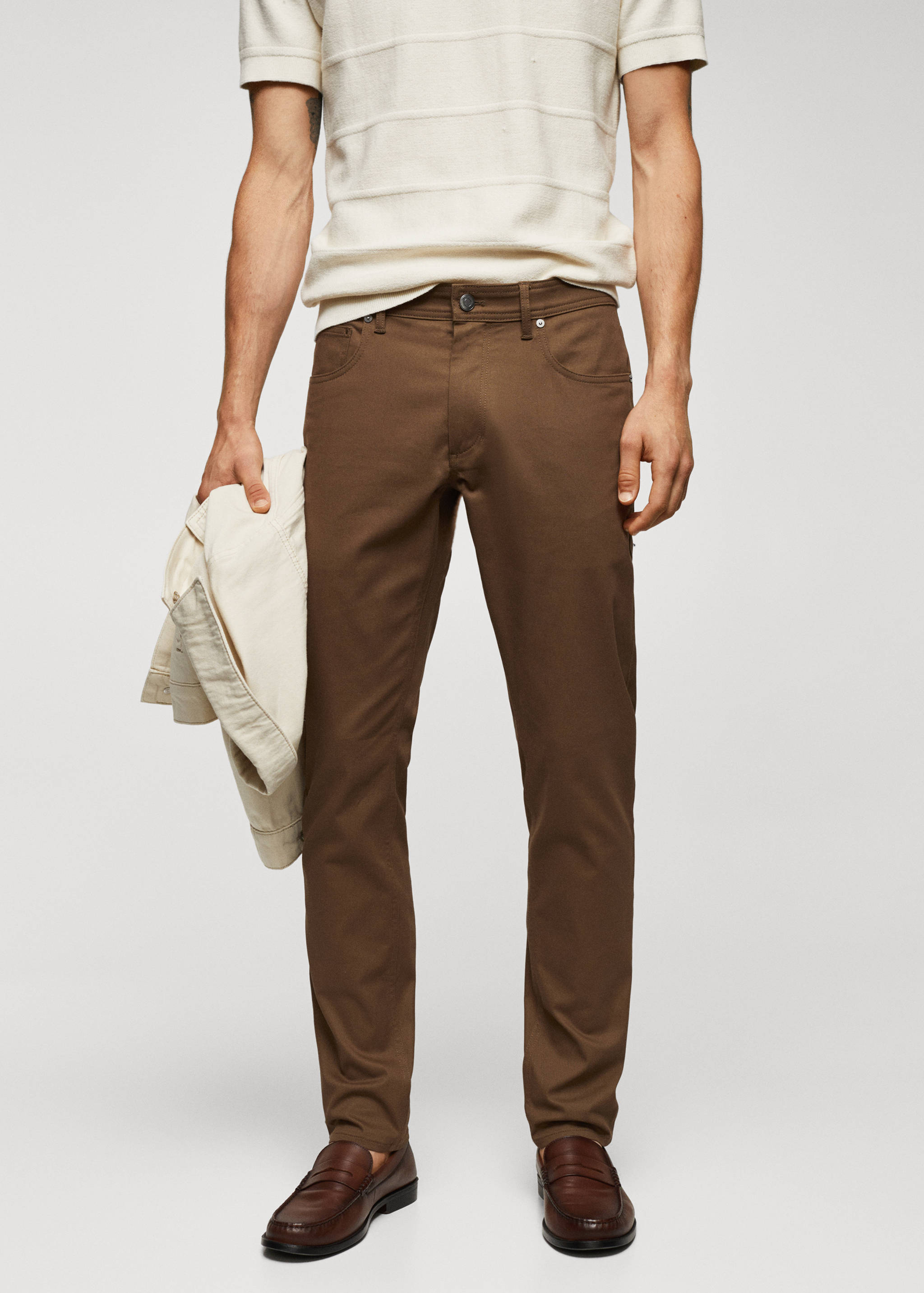 Slim fit serge cotton trousers - Medium plane