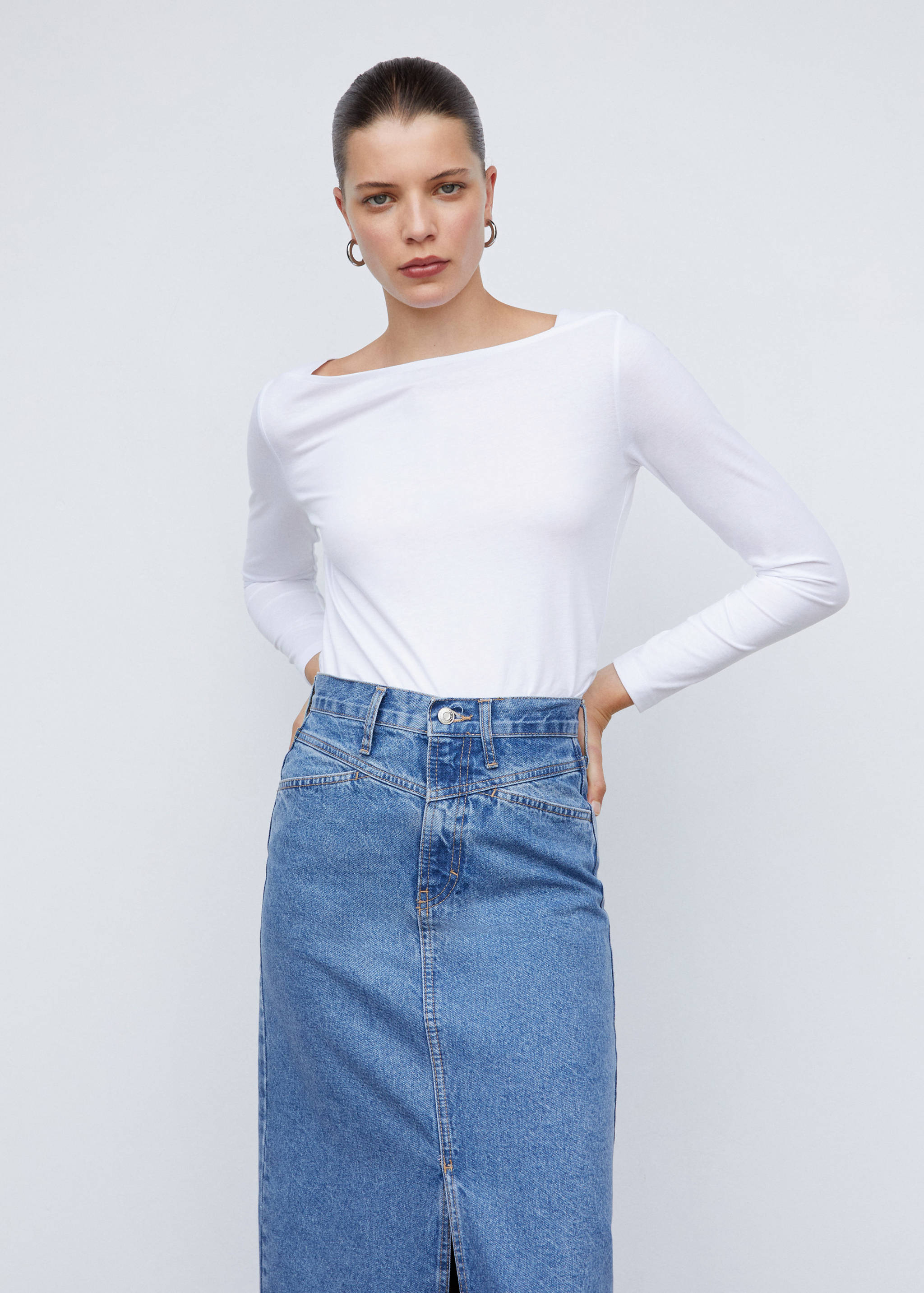 Cotton boat neck t-shirt - Medium plane