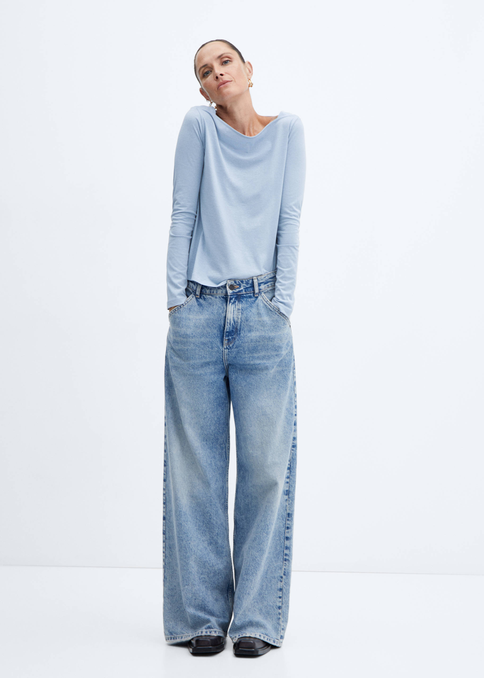 Cotton boat neck t-shirt - General plane