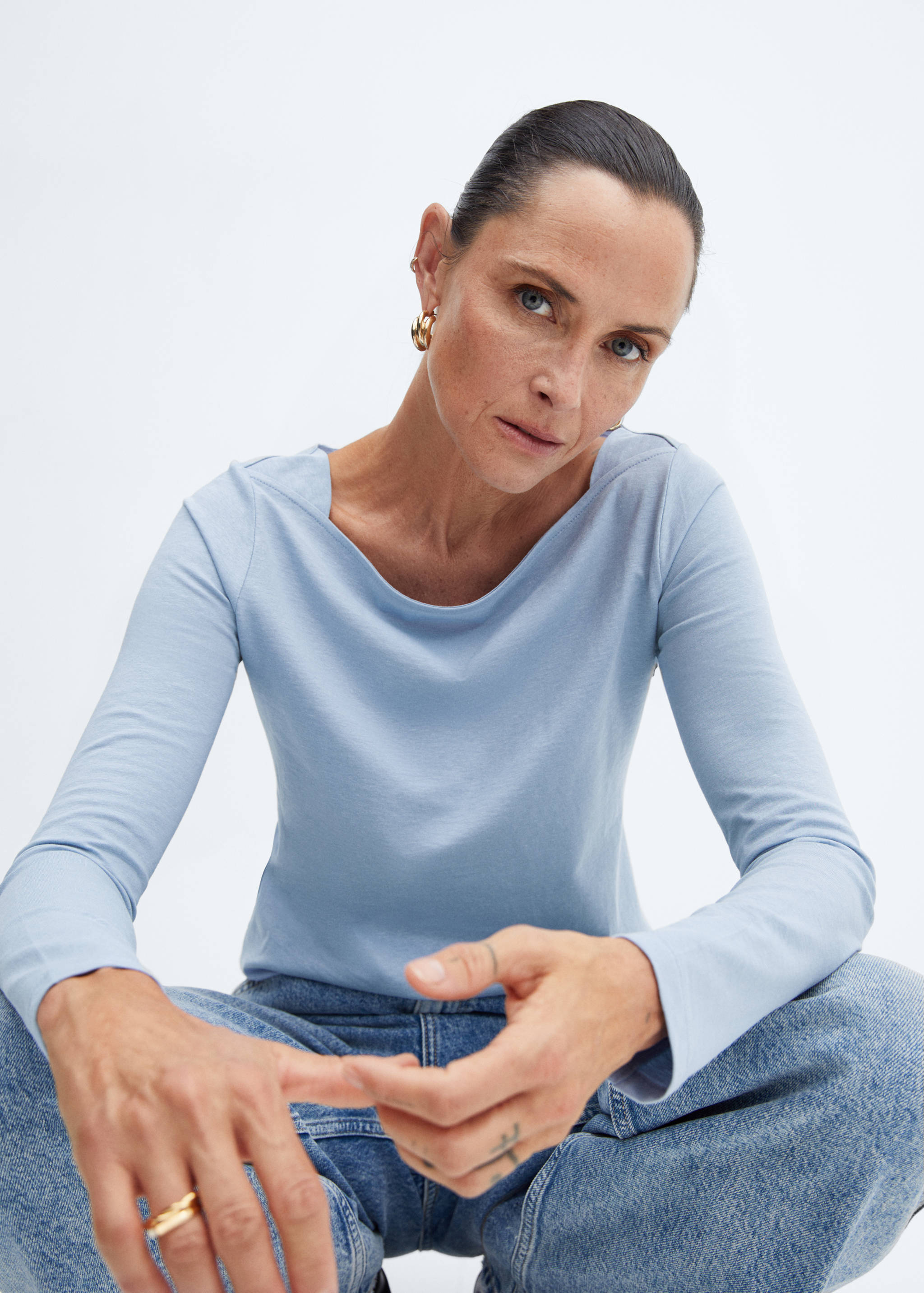 Cotton boat neck t-shirt - Details of the article 2