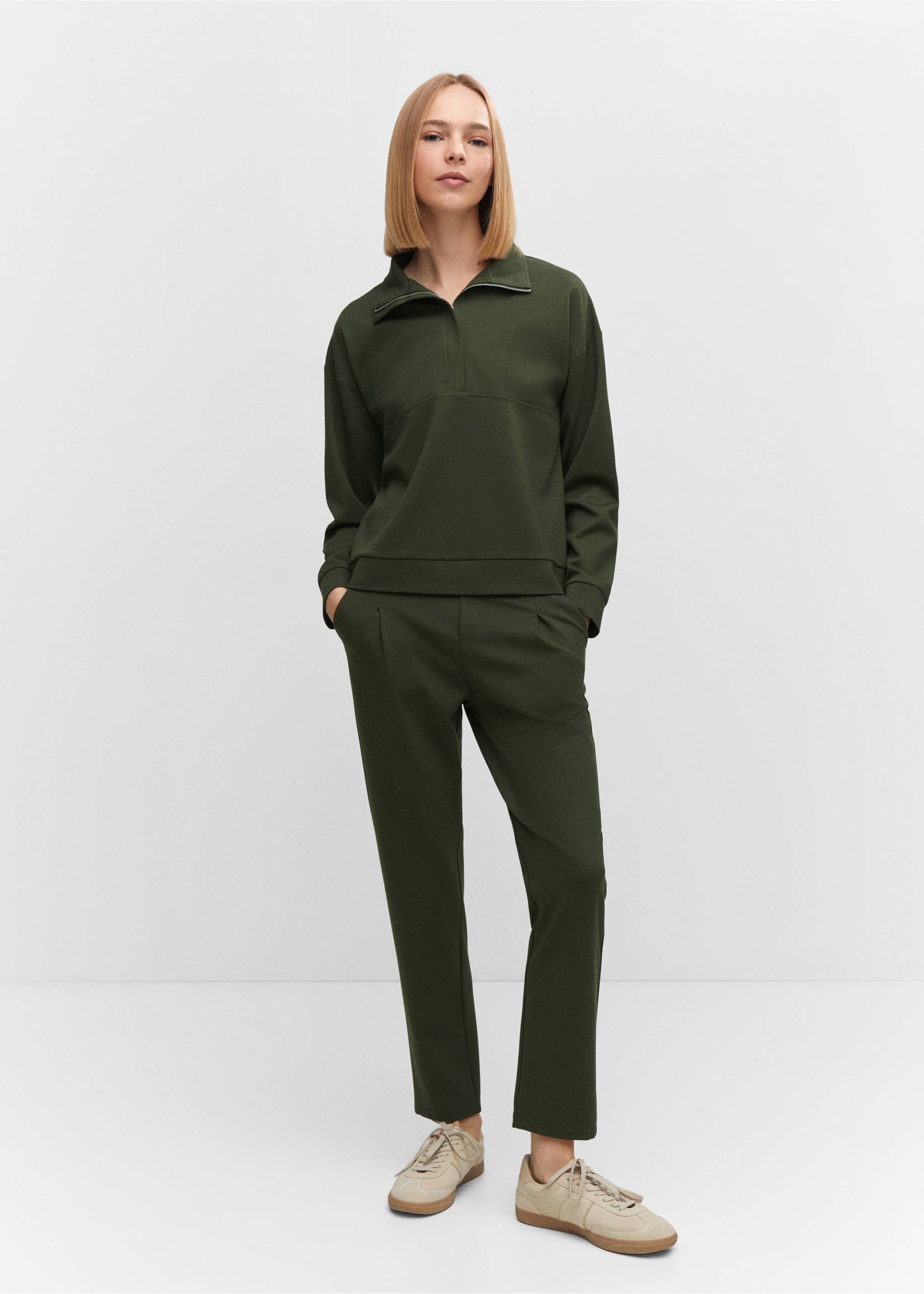 Perkins-neck sweater with zip - General plane, Khaki. Ref: 57074407-00.