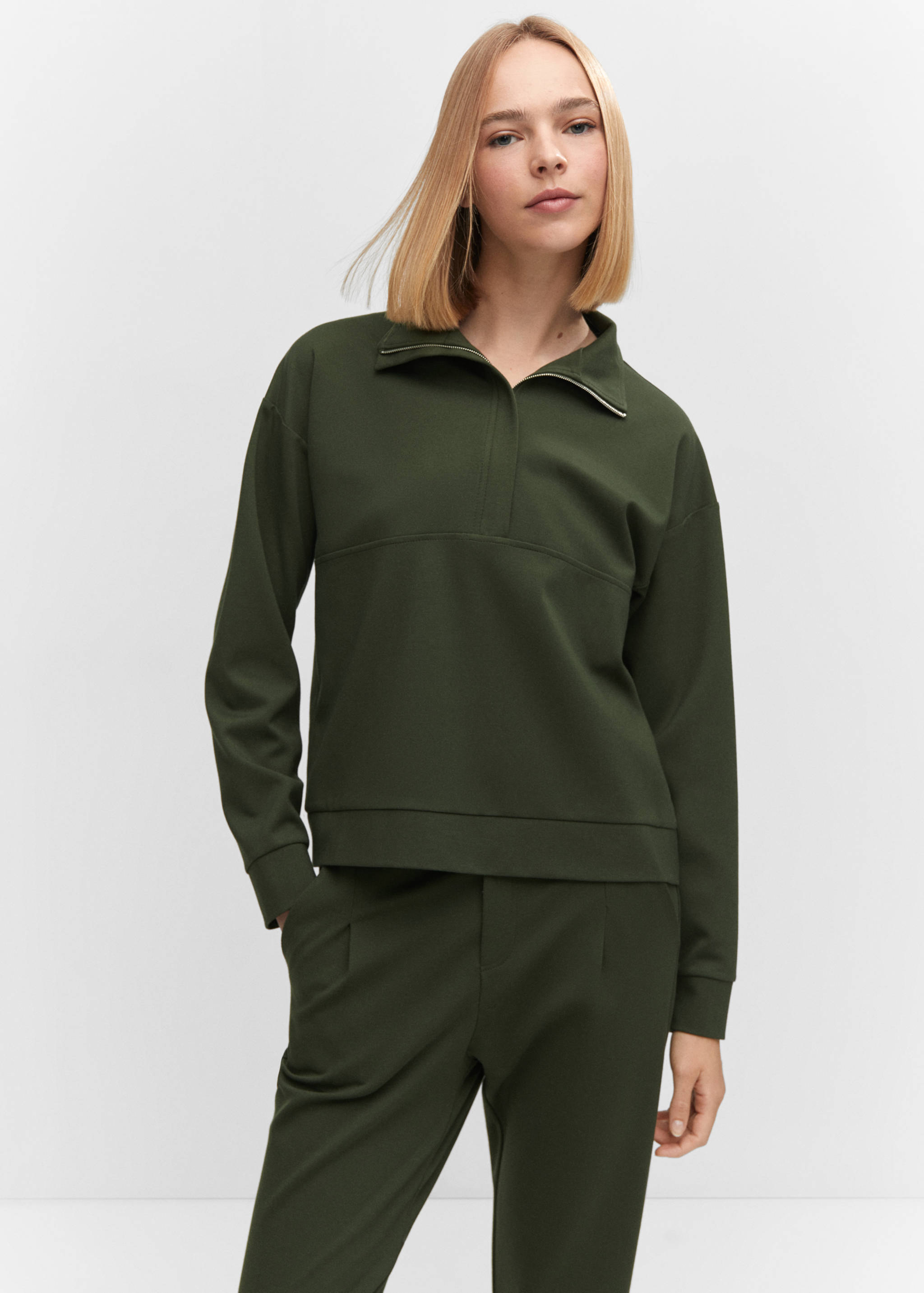 Perkins-neck sweater with zip - Medium plane