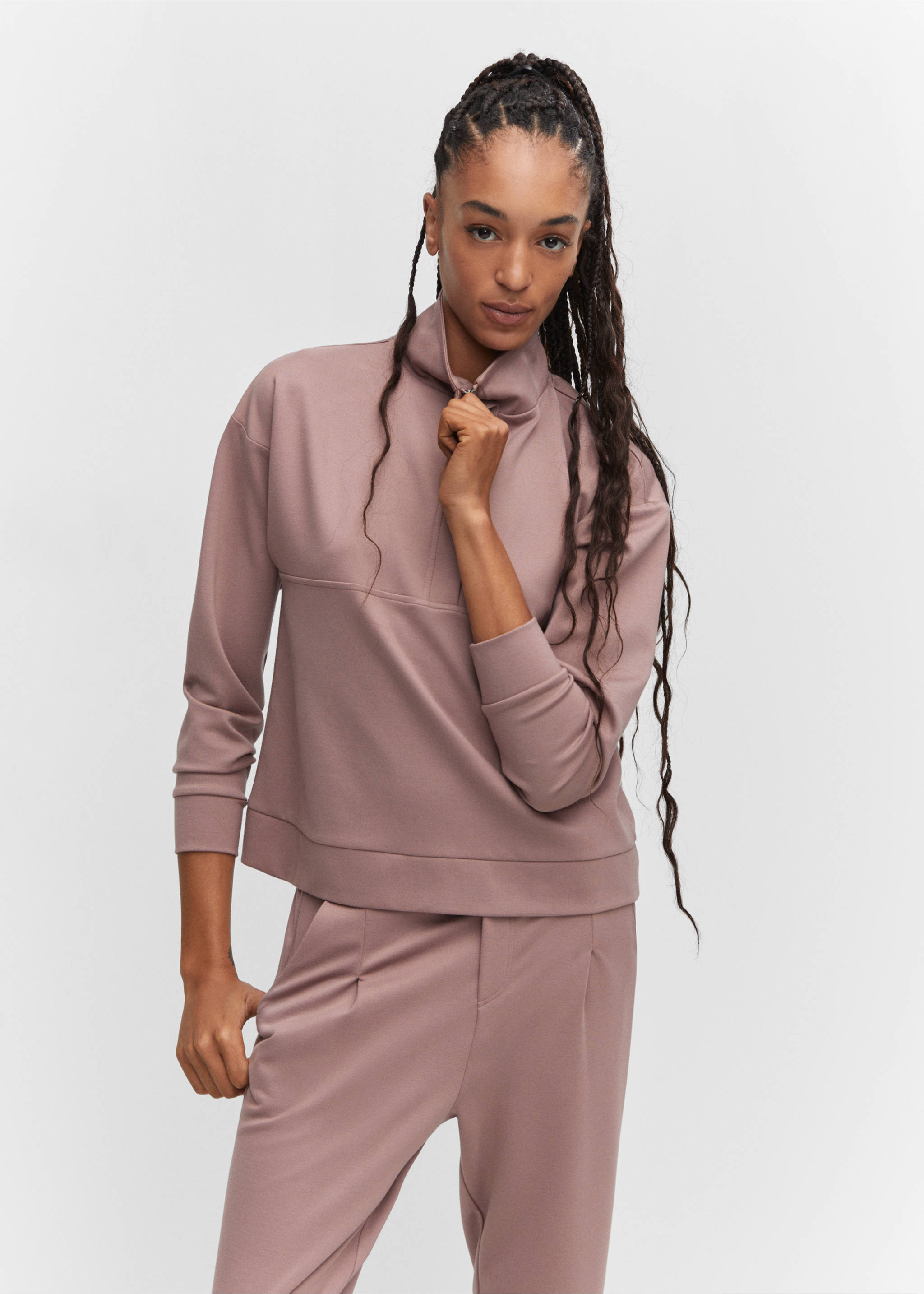 Dessuadora coll perkins cremallera - Pla mig, Morat clar/pastel. Ref: 57074407-00.