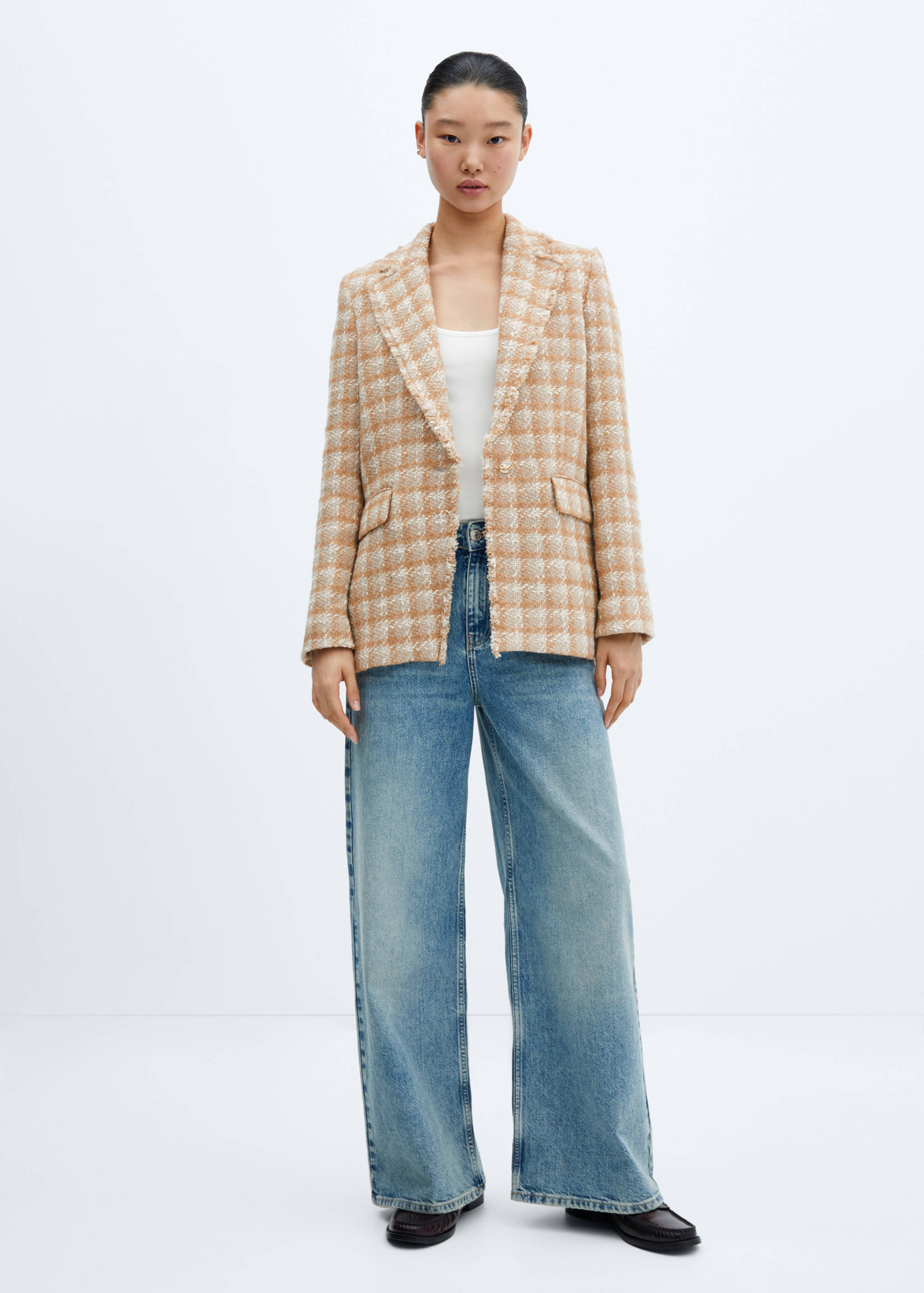 Tweed blazer with jewel button - General plane