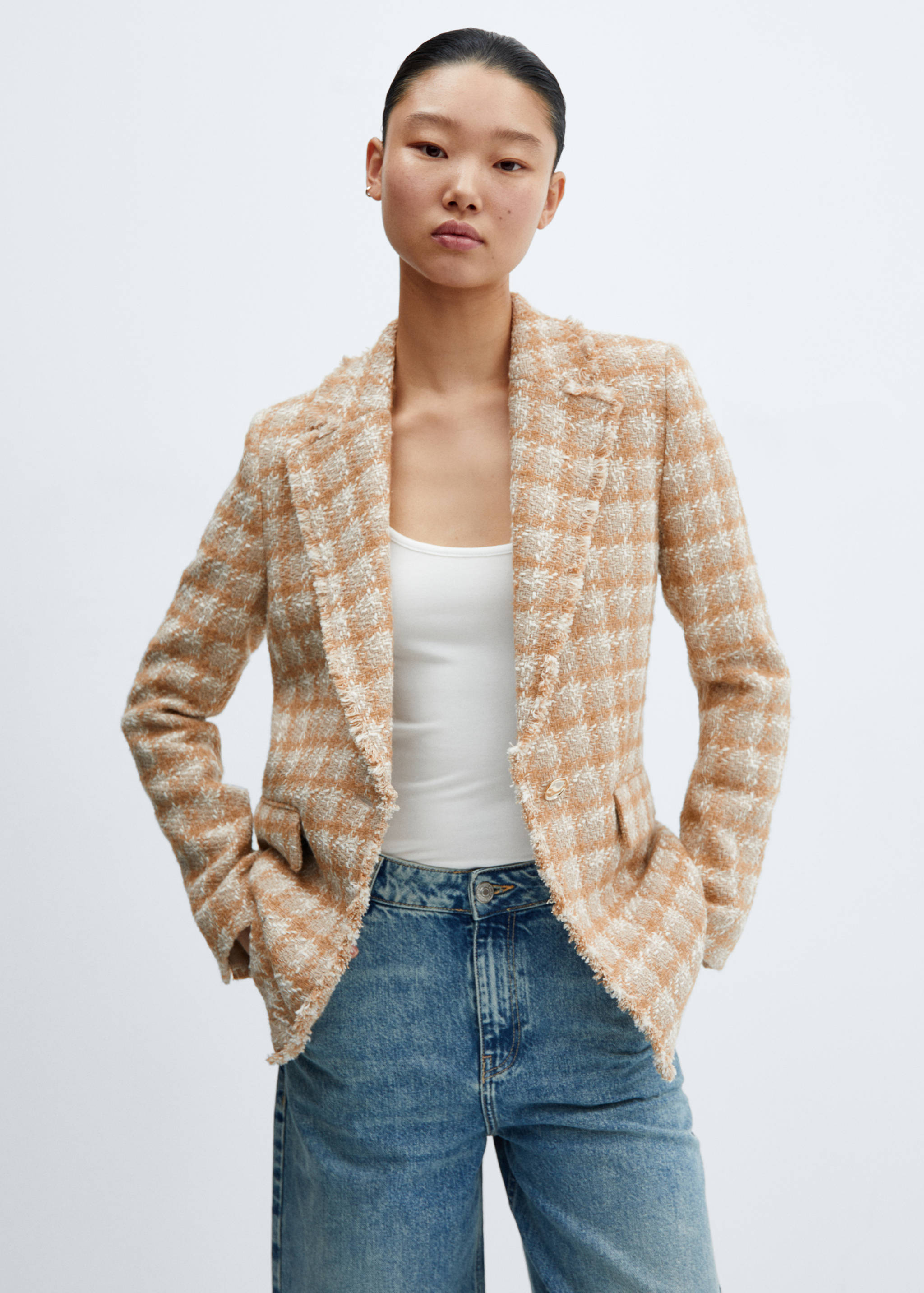 Tweed blazer with jewel button - Medium plane