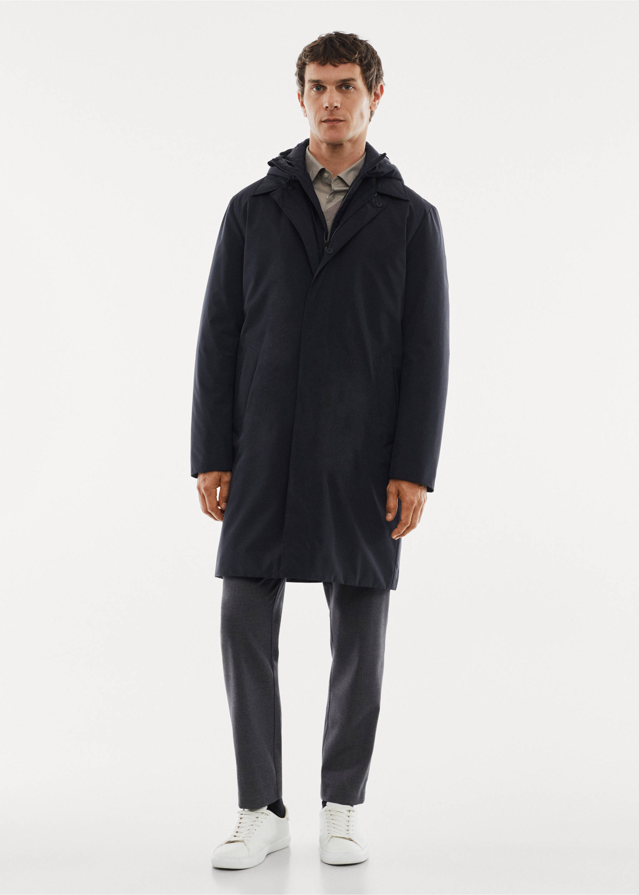 Water-repellent hooded trench coat - General plane, Navy. Ref: 57075946-00.