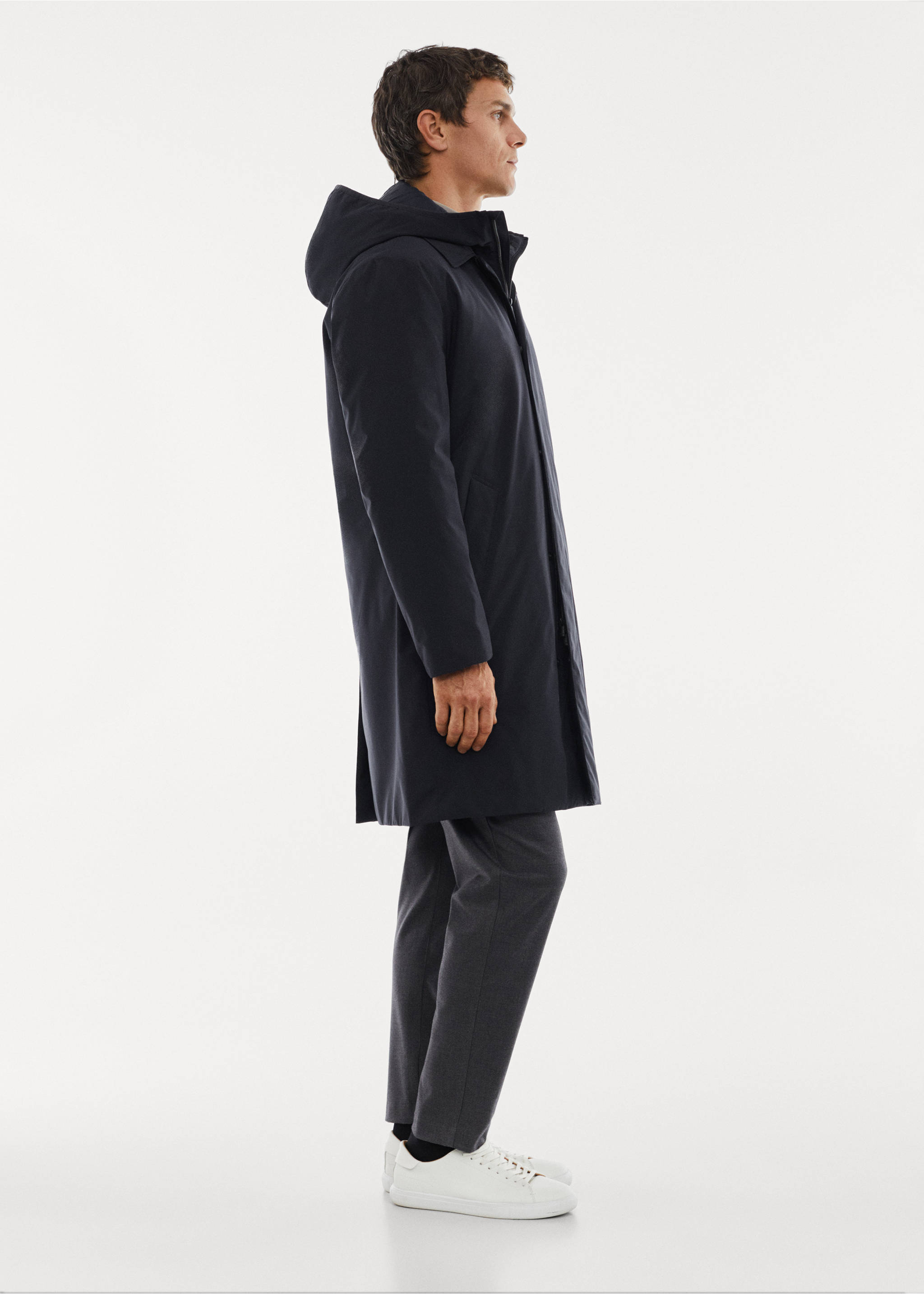 Water-repellent hooded trench coat - Details of the article 2, Navy. Ref: 57075946-00.