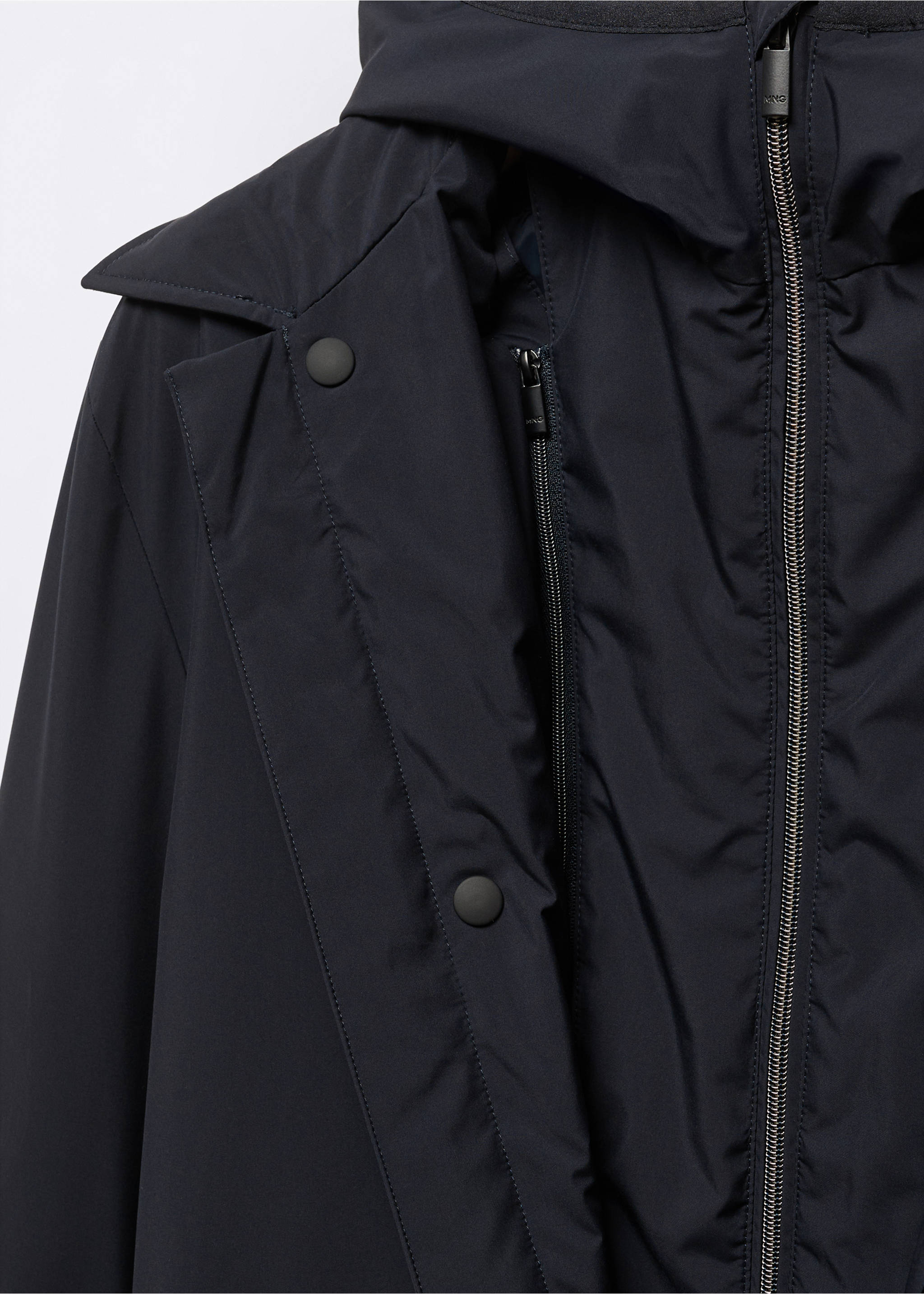 Water-repellent hooded trench coat - Details of the article 8, Navy. Ref: 57075946-00.