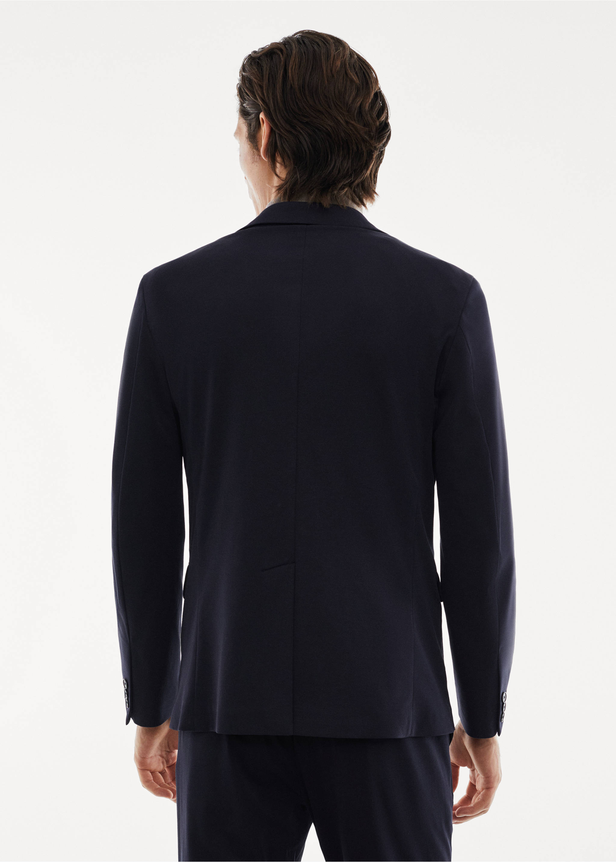 Slim-fit stretch suit jacket - Reverse of the article, Navy. Ref: 57075959-00.