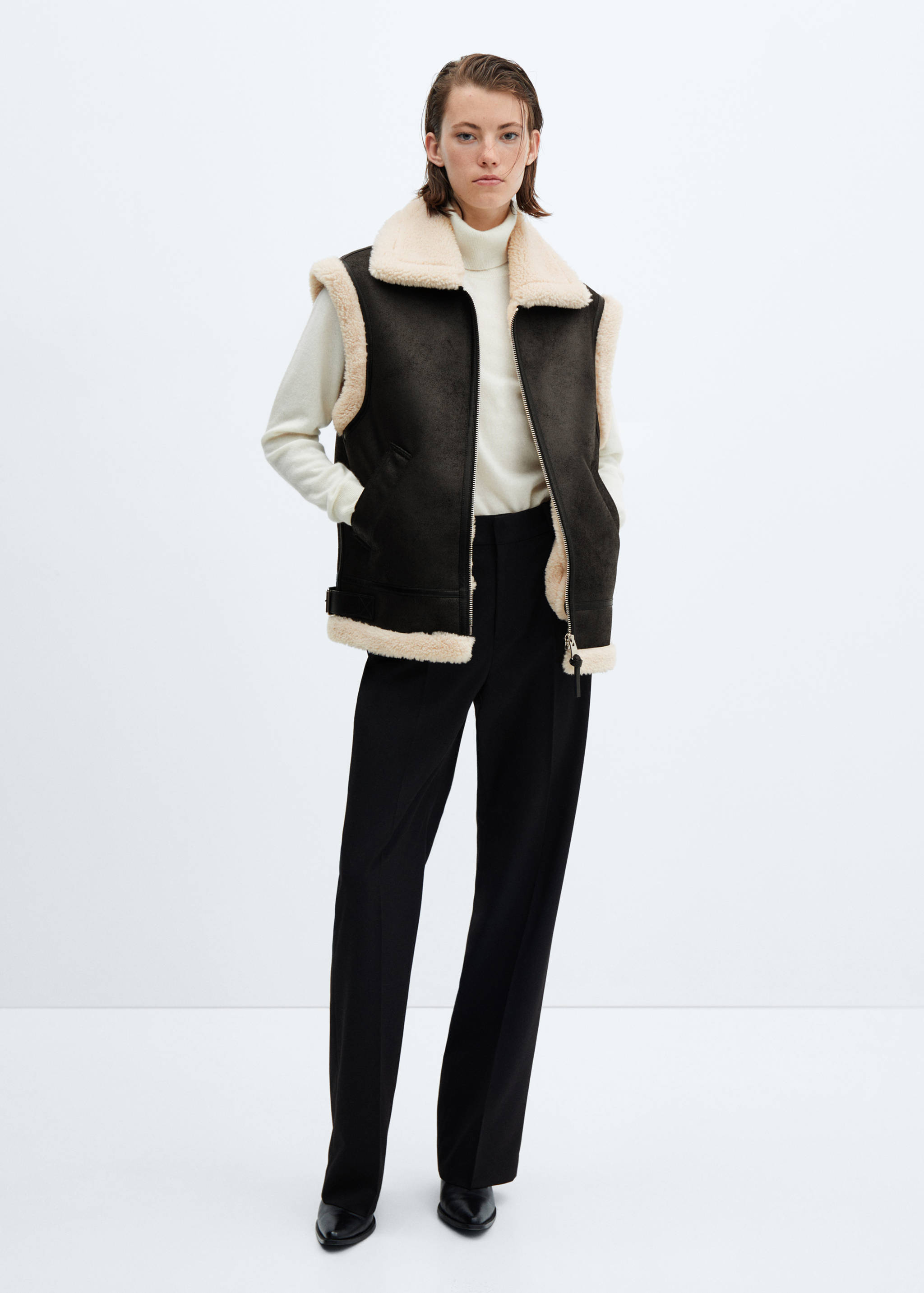 Shearling-lined faux-leather gilet - General plane
