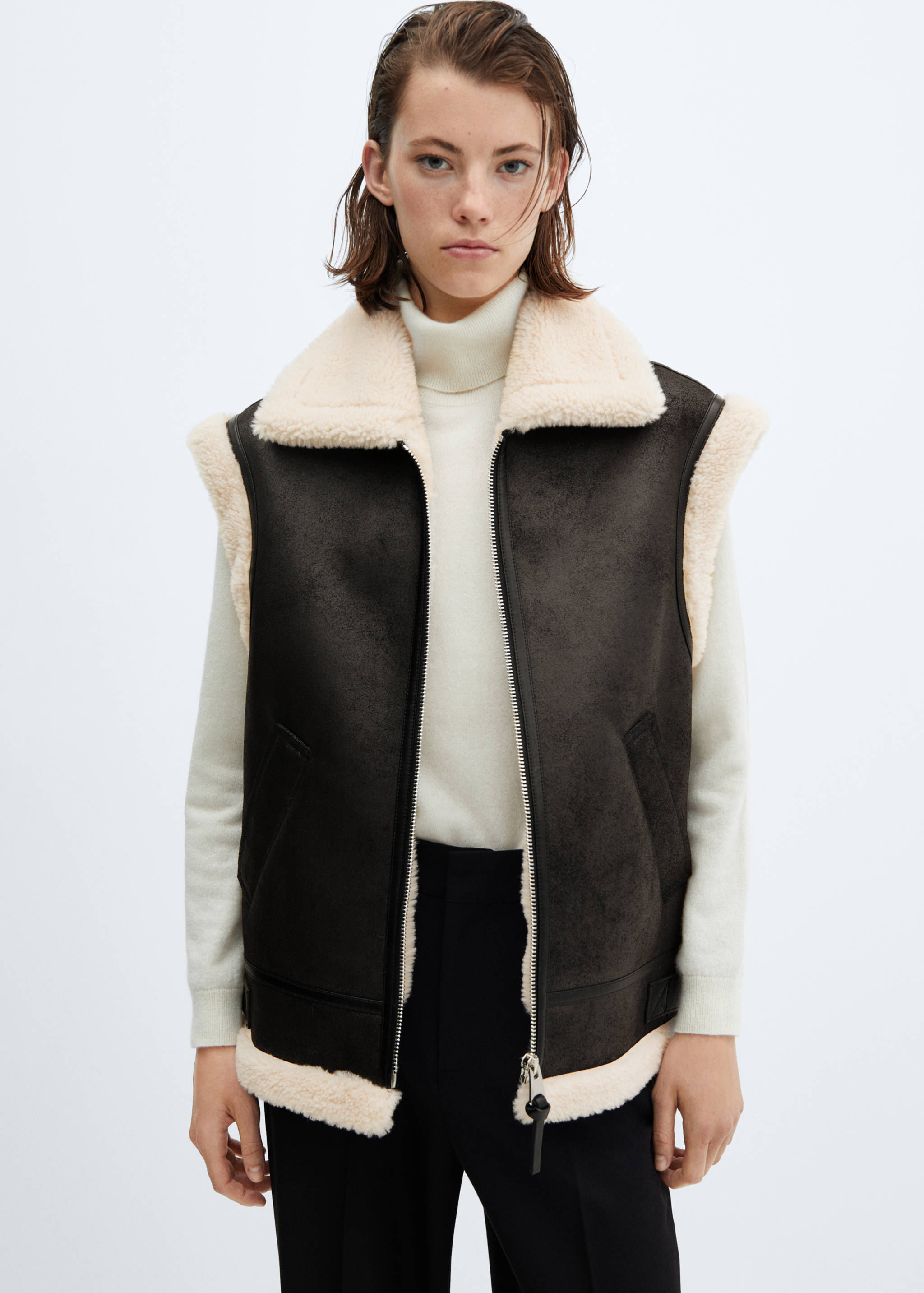 Shearling-lined faux-leather gilet - Medium plane