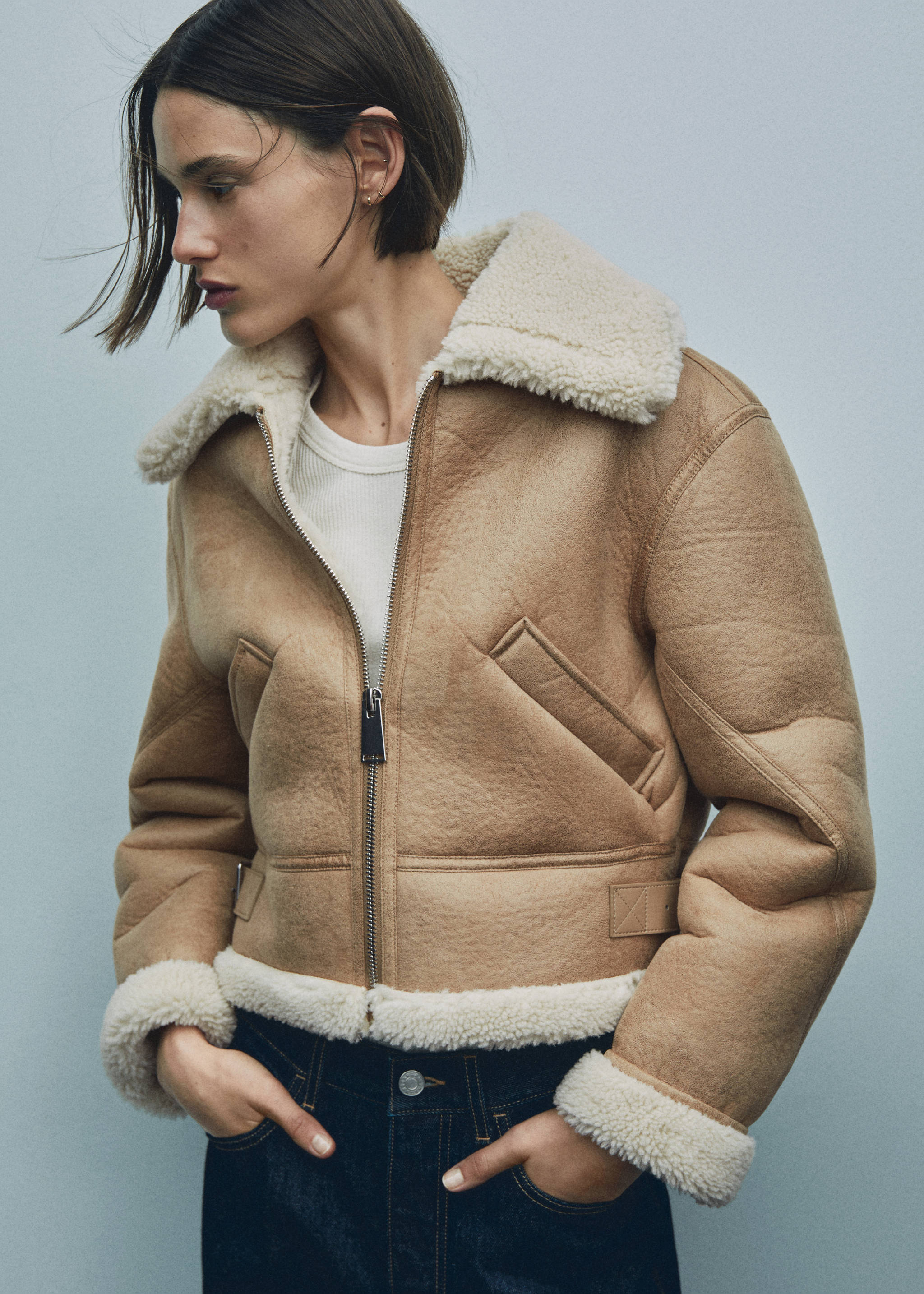 Shearling-effect lined short jacket - Details of the article 5