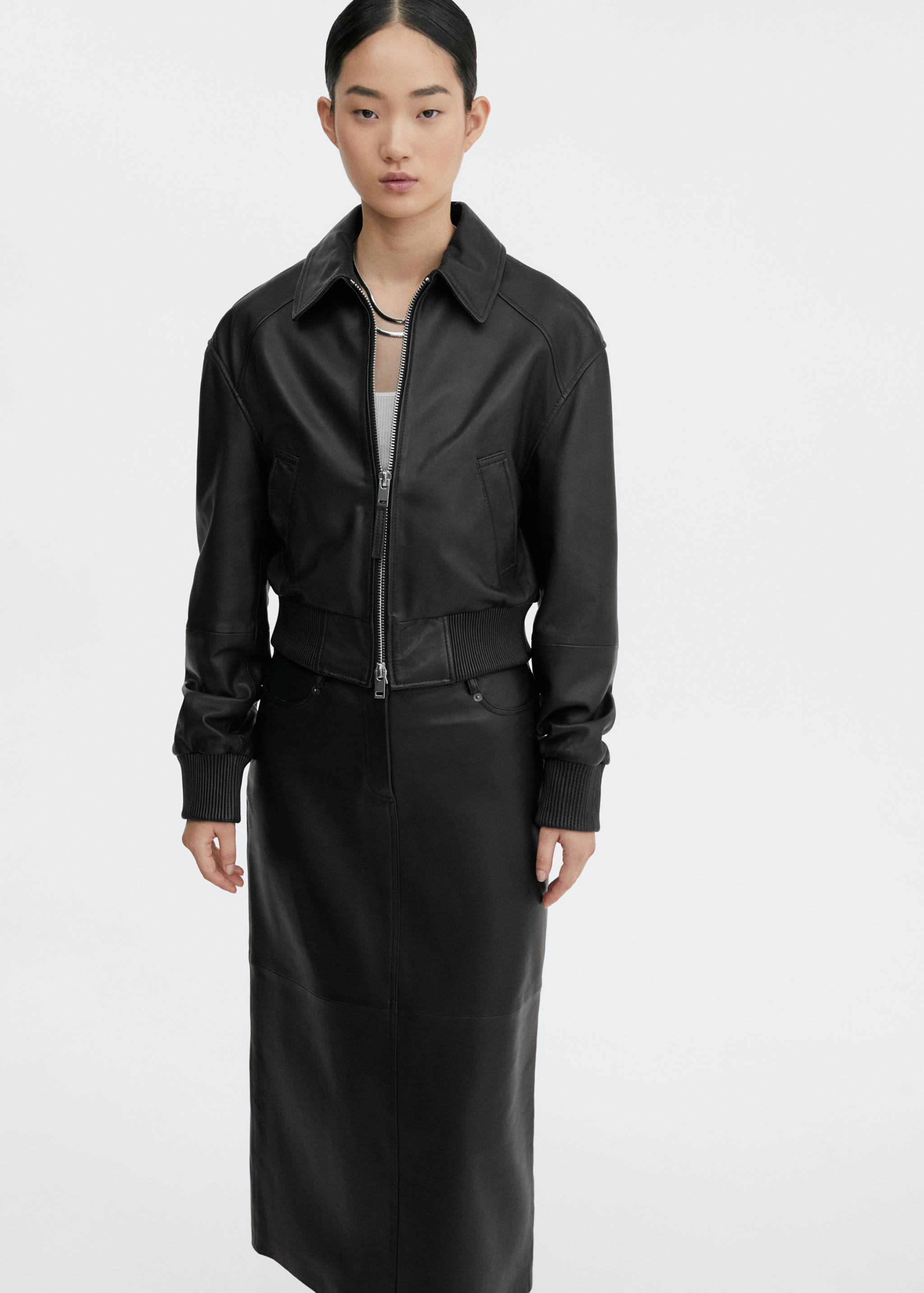 Leather aviator bomber jacket - Medium plane