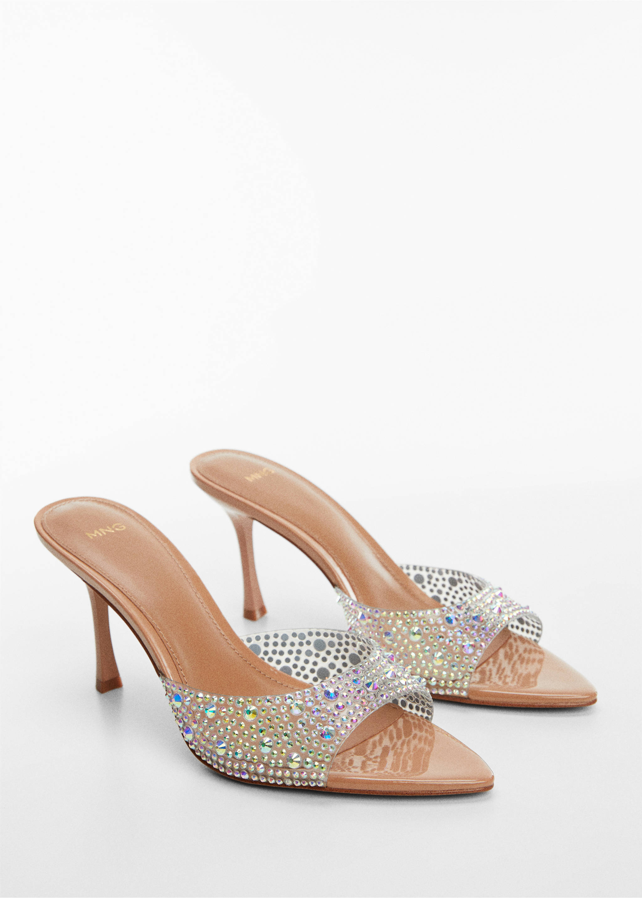 Glitter high-heeled sandals - Medium plane, Nude. Ref: 57076008-00.