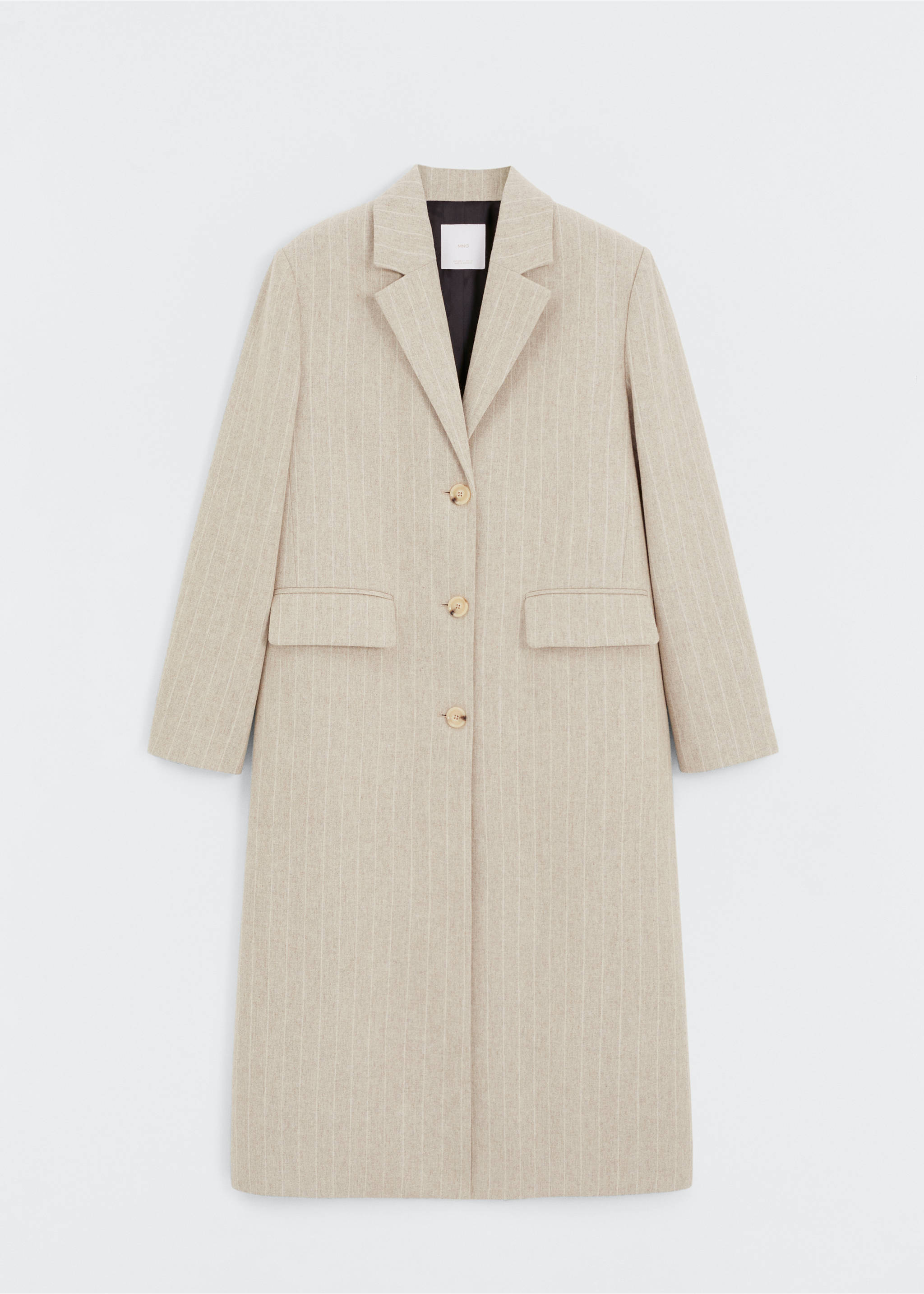 Pinstripe wool coat - Article without model, Sand. Ref: 57076020-00.