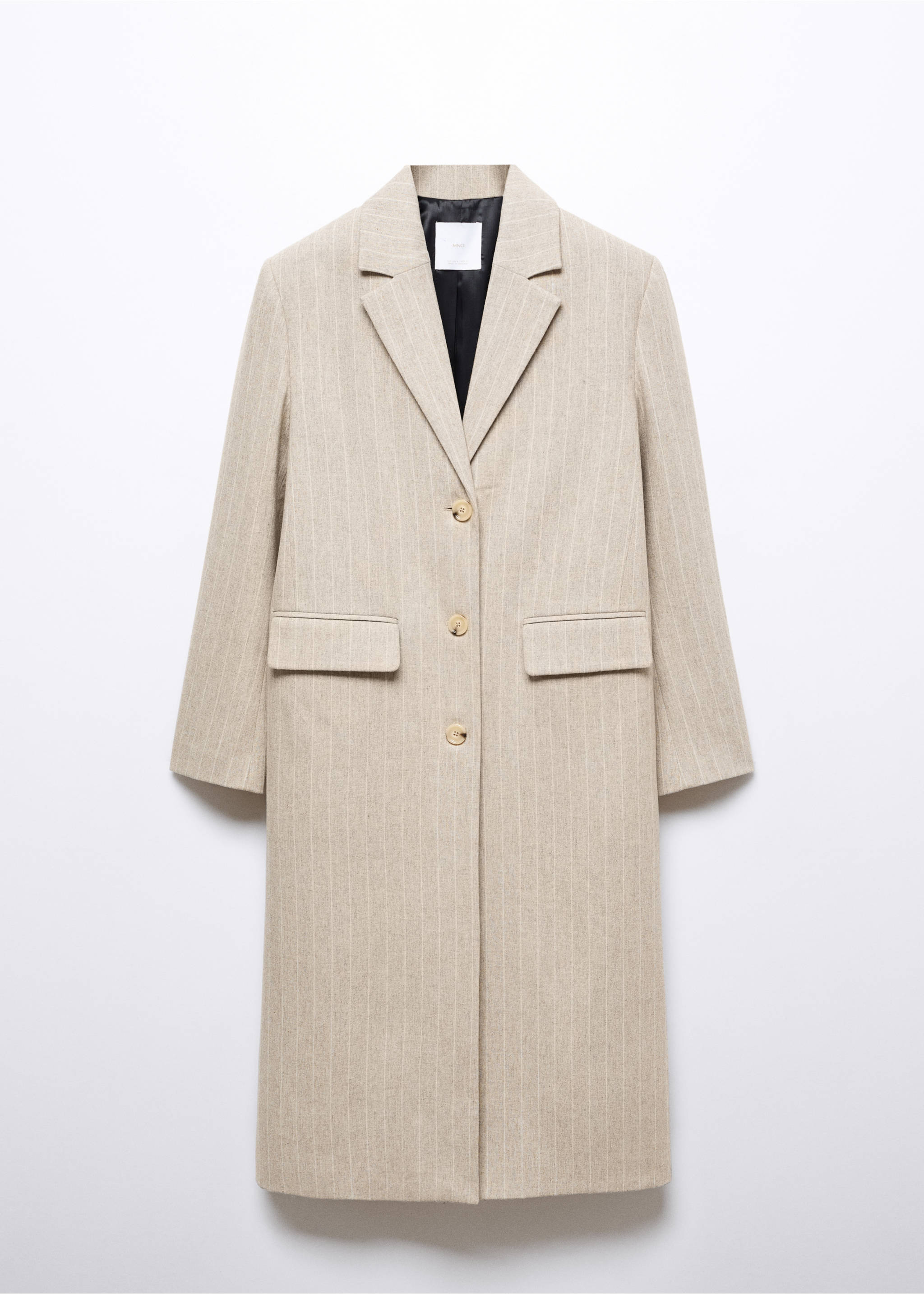 Pinstripe wool coat - Article without model, Sand. Ref: 57076020-00.