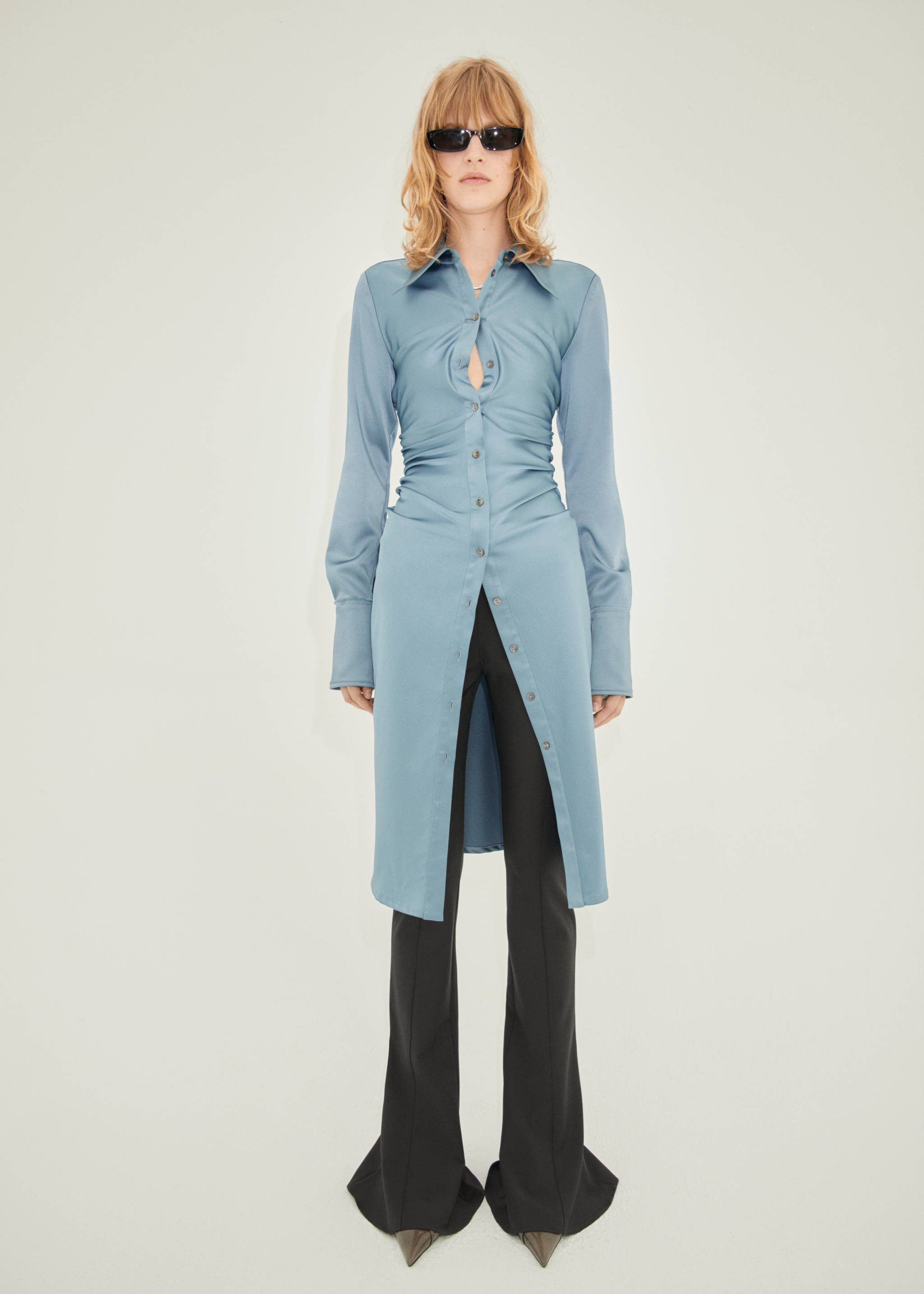 Fitted satin shirt dress - General plane